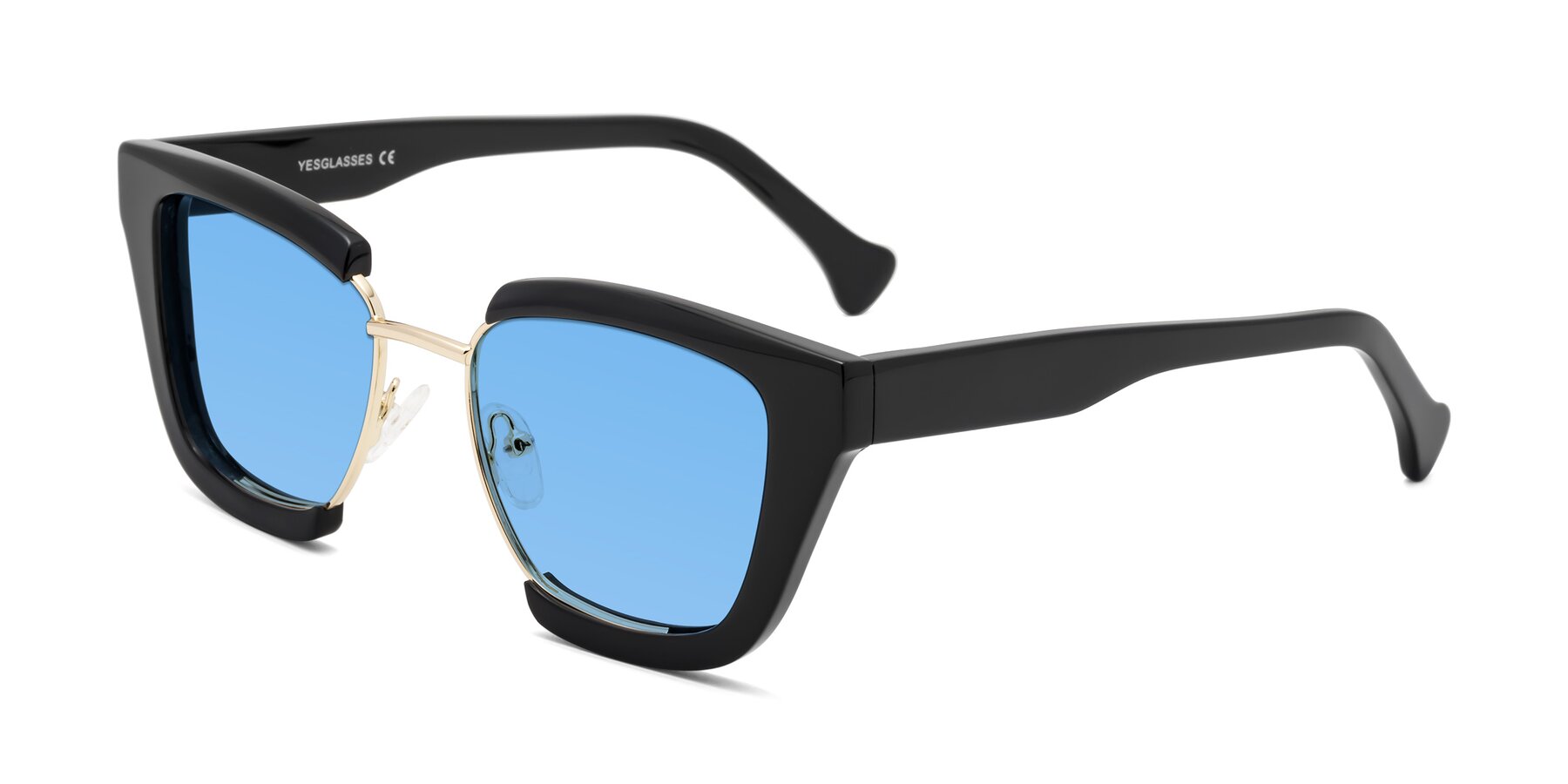 Angle of Yews in Black-Gold with Medium Blue Tinted Lenses