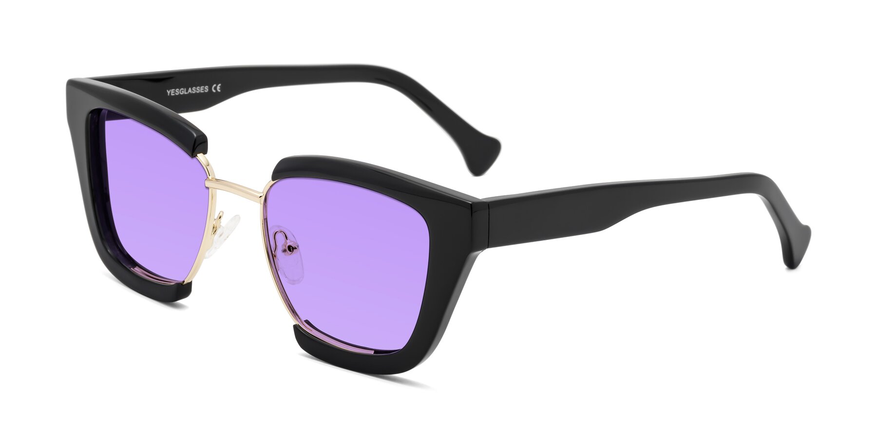 Angle of Yews in Black-Gold with Medium Purple Tinted Lenses