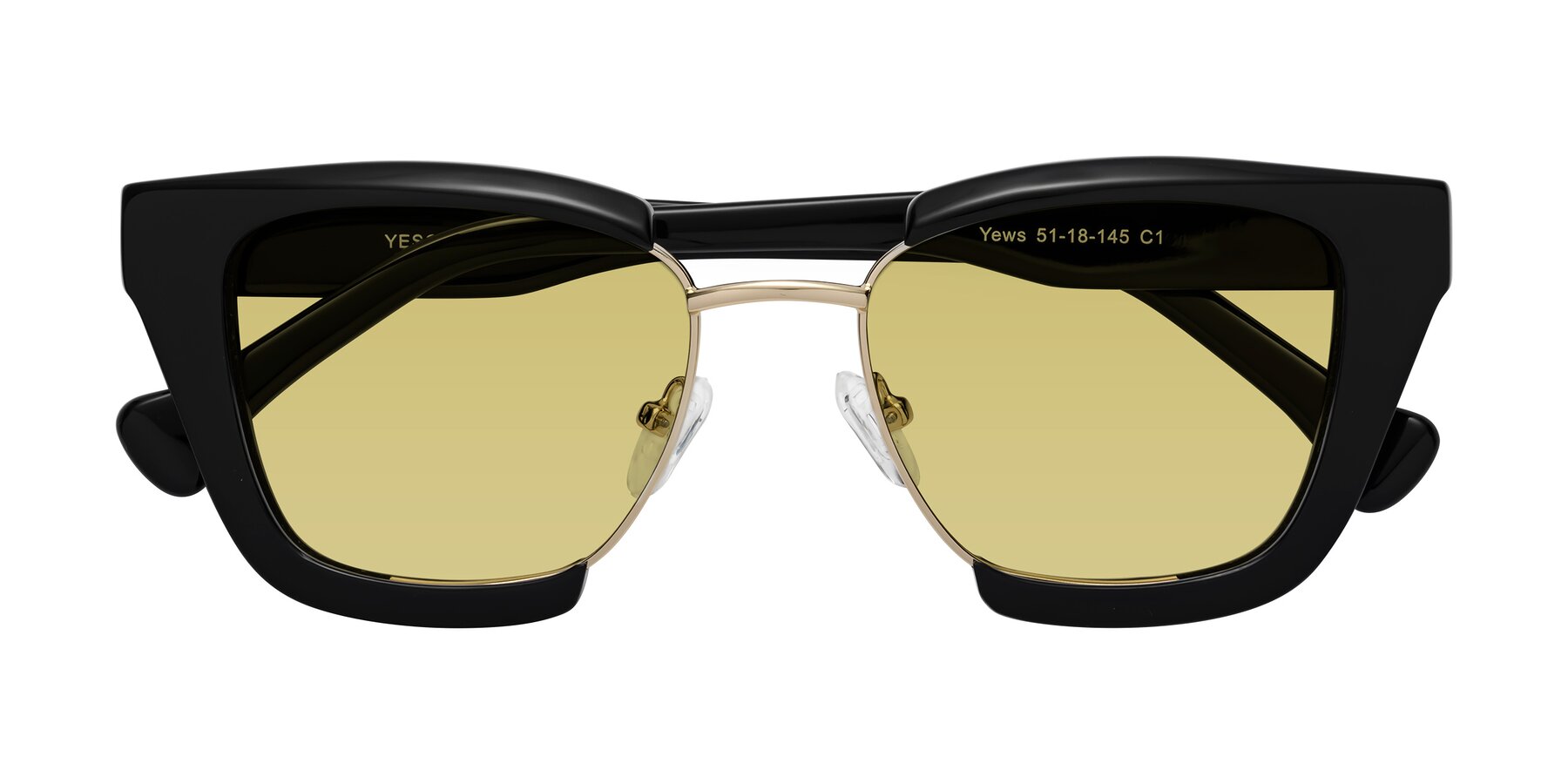 Folded Front of Yews in Black-Gold with Medium Champagne Tinted Lenses