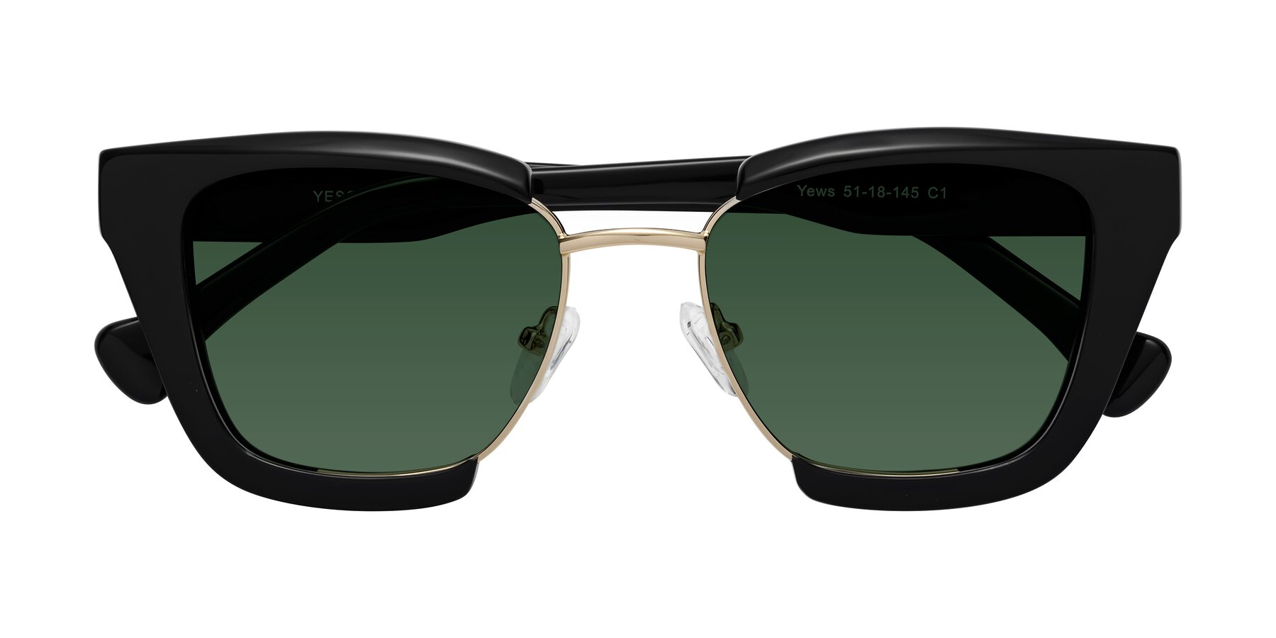 Folded Front of Yews in Black-Gold with Green Tinted Lenses