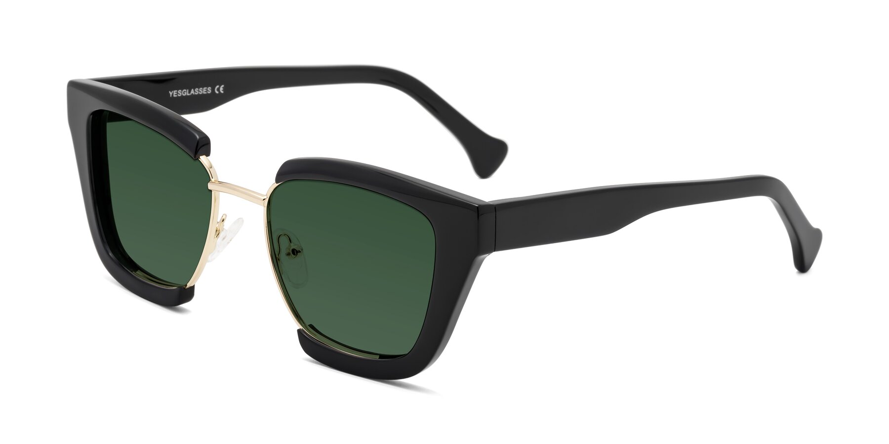 Angle of Yews in Black-Gold with Green Tinted Lenses