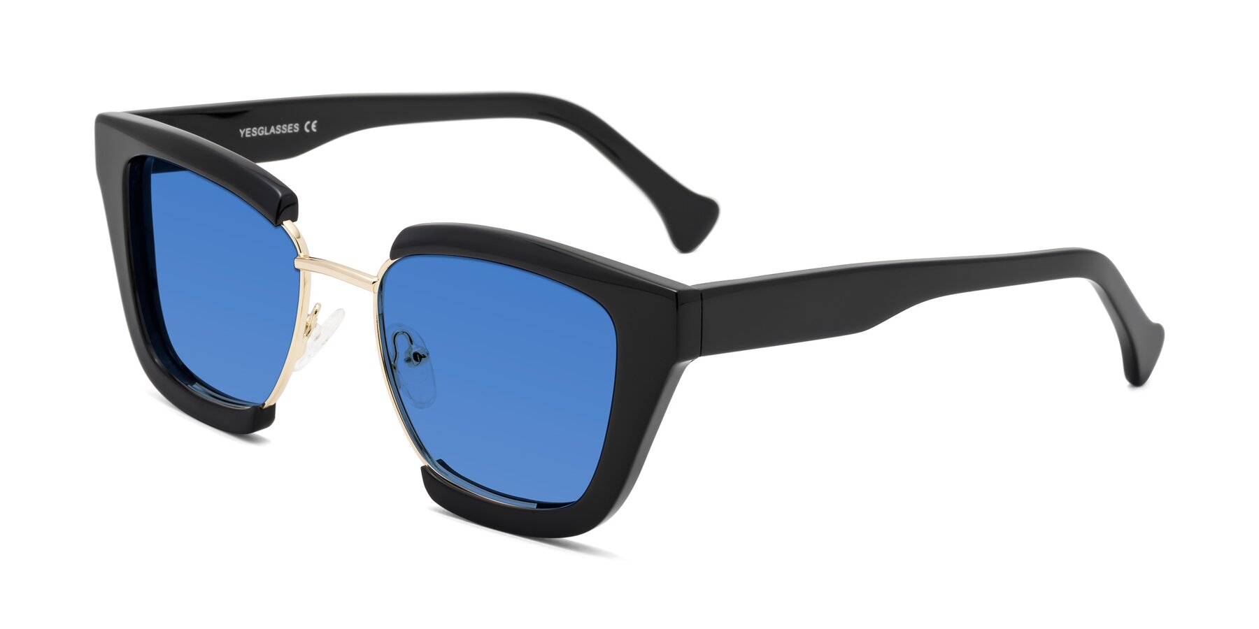 Angle of Yews in Black-Gold with Blue Tinted Lenses