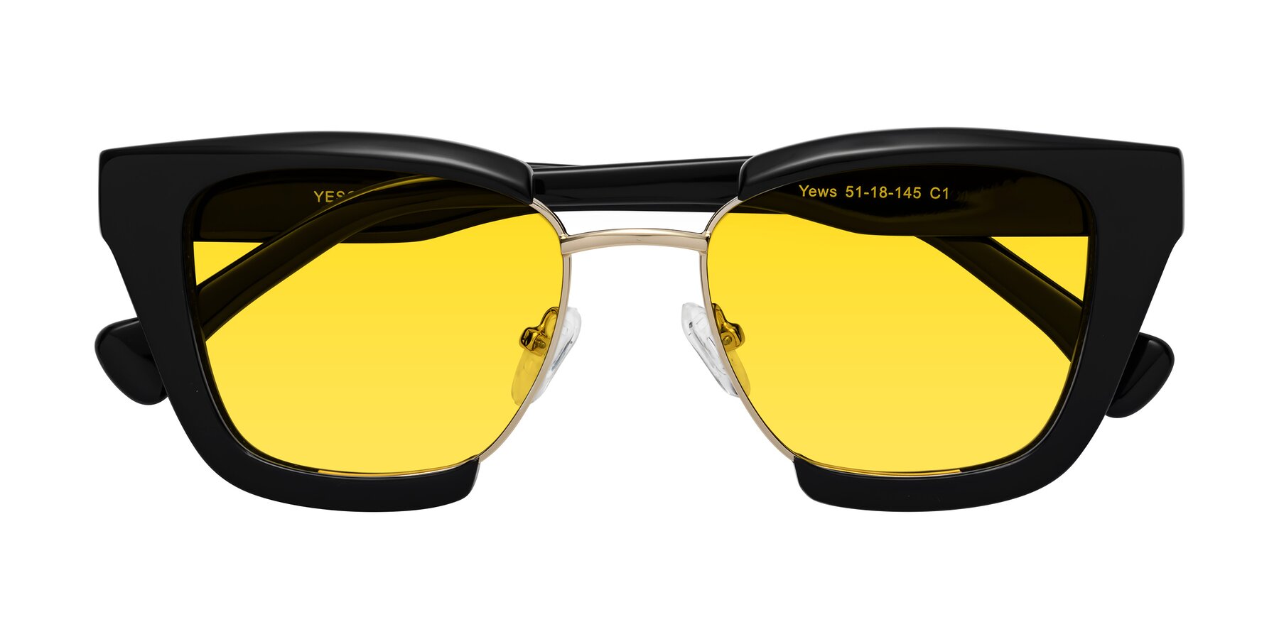 Folded Front of Yews in Black-Gold with Yellow Tinted Lenses