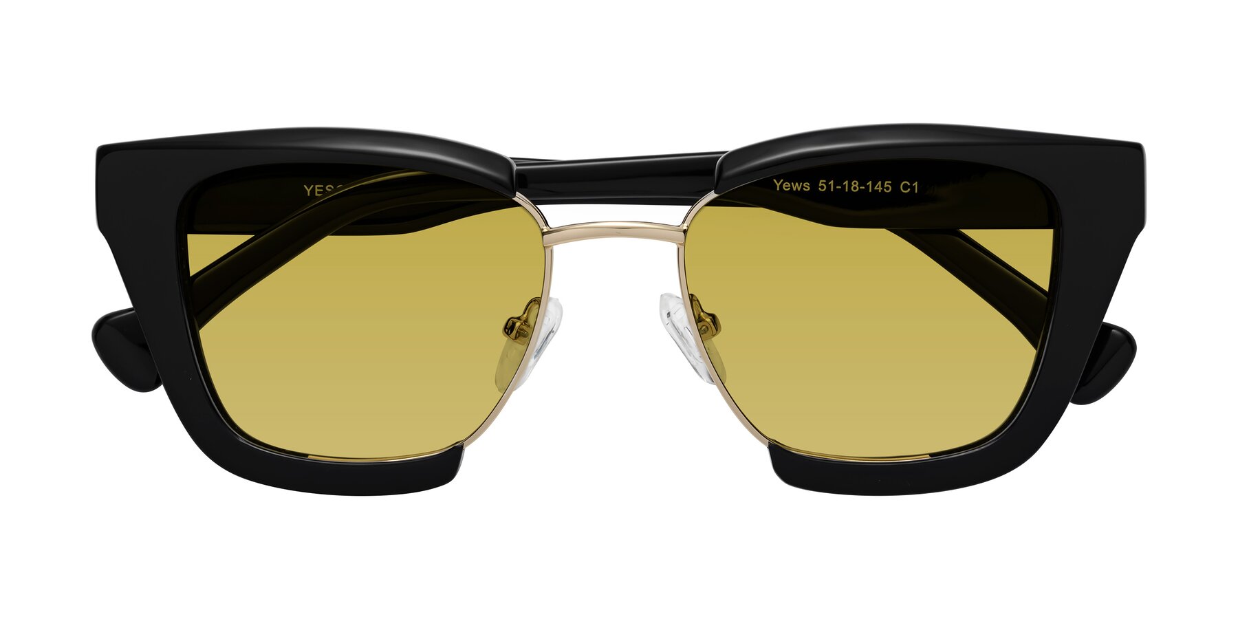 Folded Front of Yews in Black-Gold with Champagne Tinted Lenses