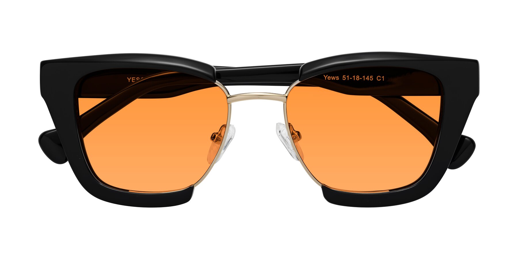 Folded Front of Yews in Black-Gold with Orange Tinted Lenses