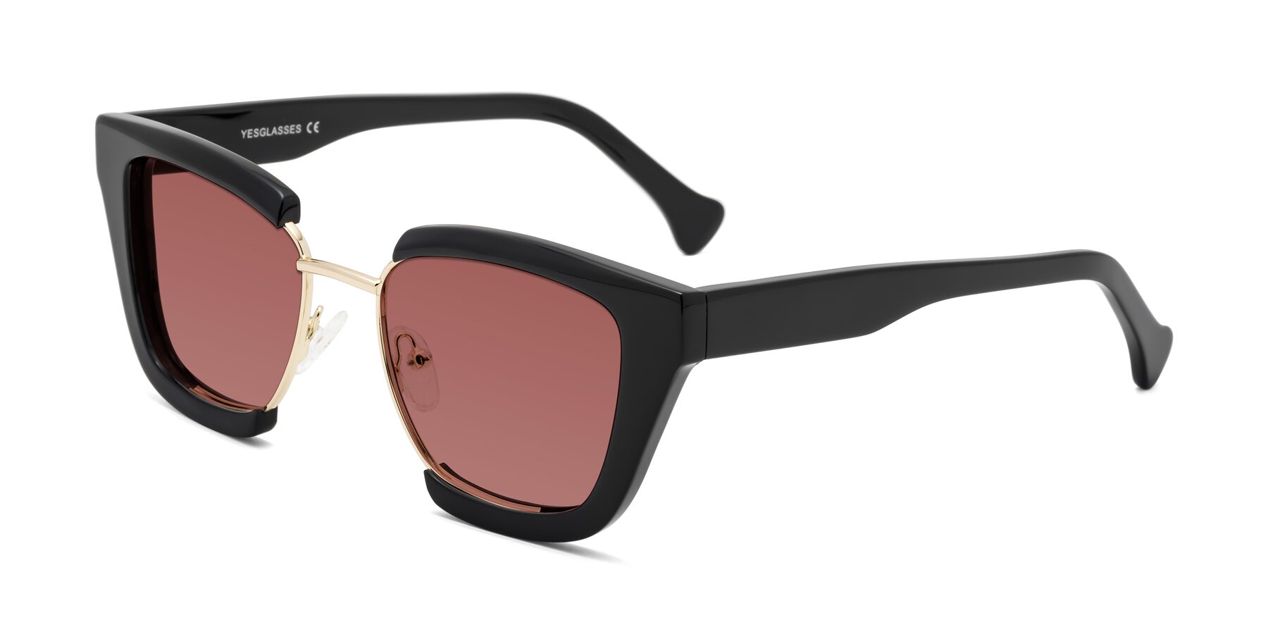 Angle of Yews in Black-Gold with Garnet Tinted Lenses