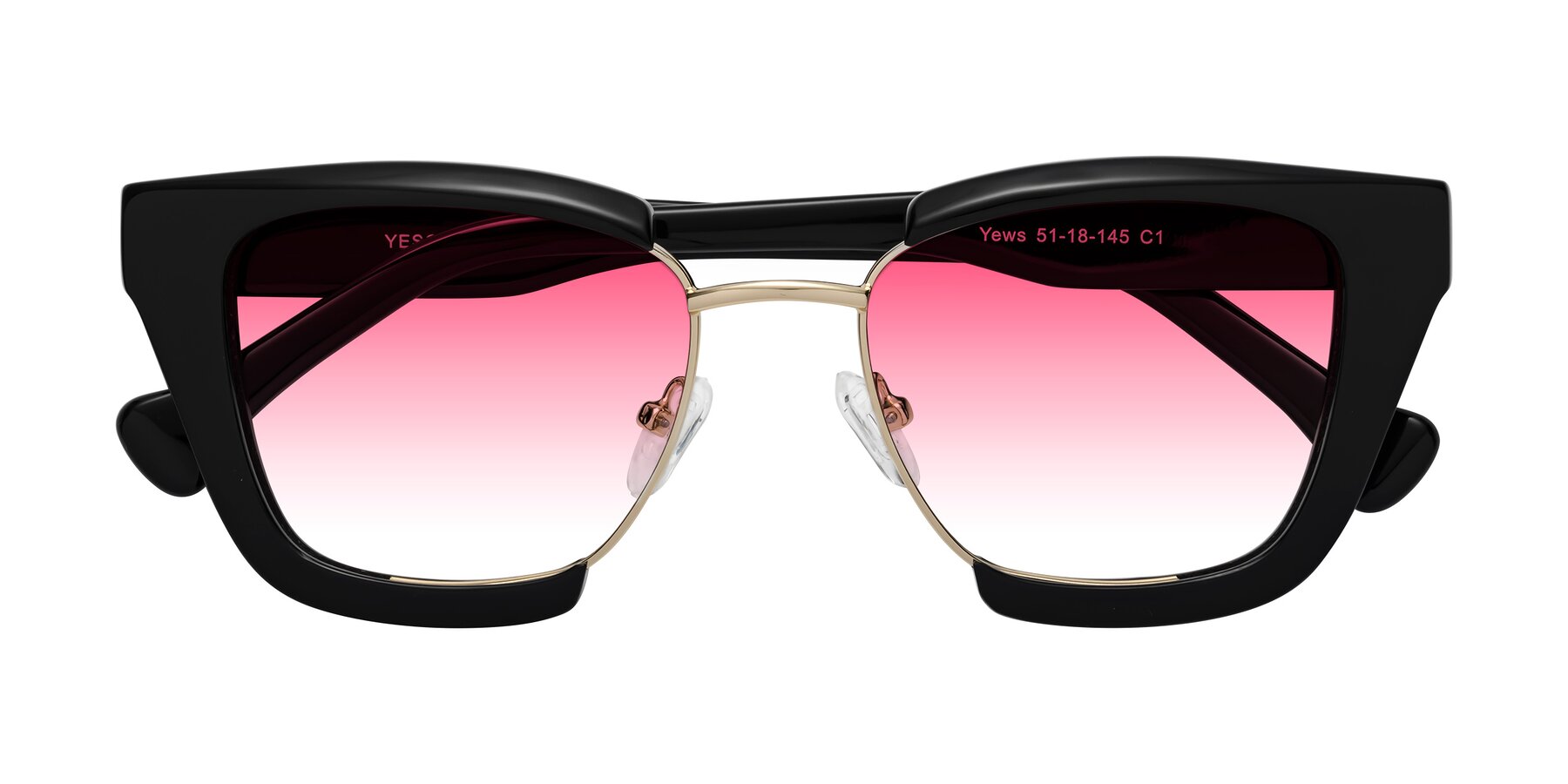 Folded Front of Yews in Black-Gold with Pink Gradient Lenses