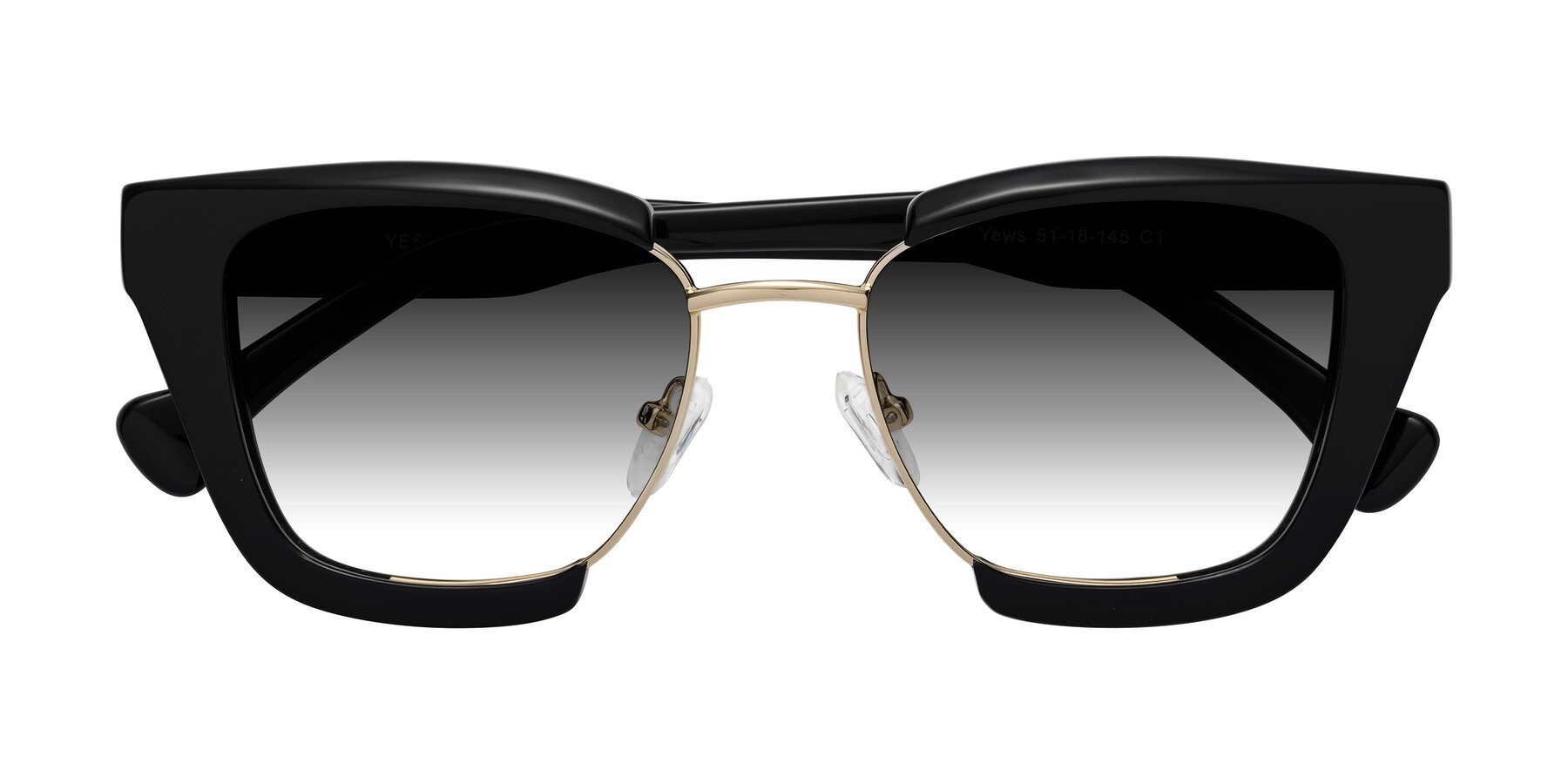 Folded Front of Yews in Black-Gold with Gray Gradient Lenses