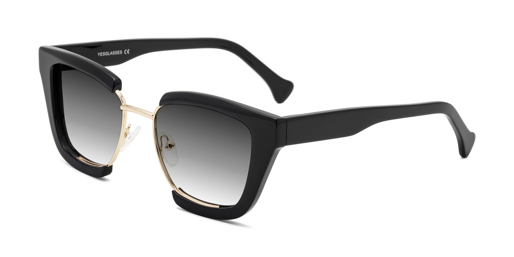 Angle of Yews in Black-Gold with Gray Gradient Lenses