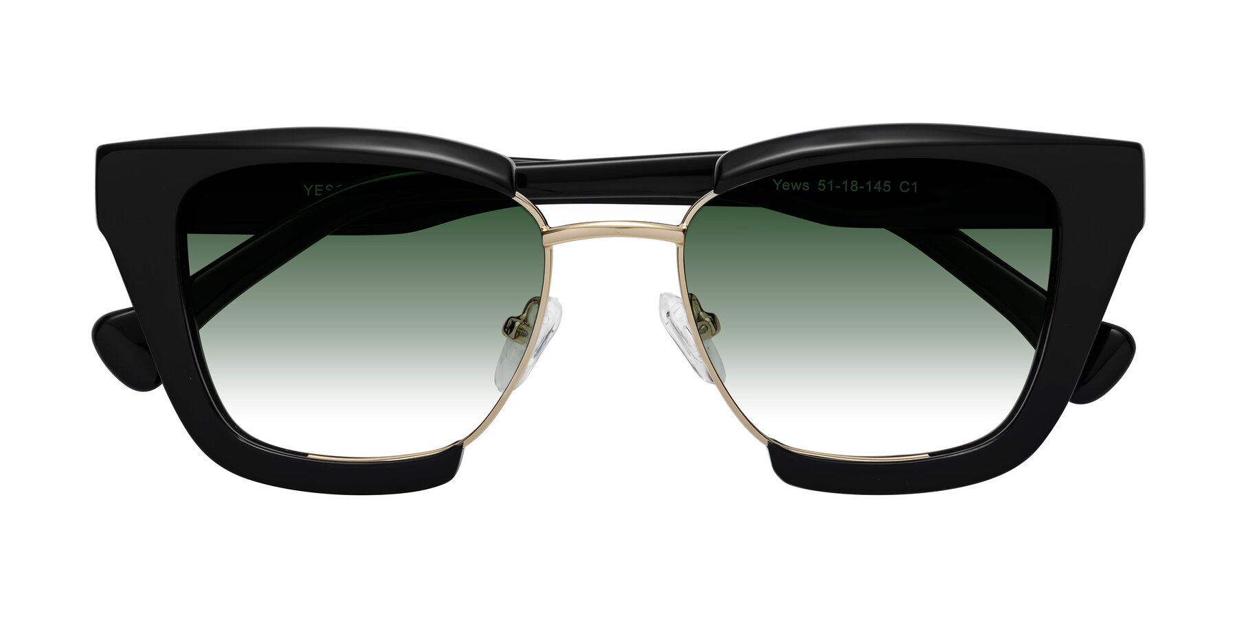 Folded Front of Yews in Black-Gold with Green Gradient Lenses