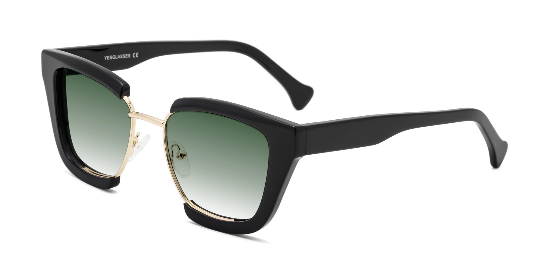 Angle of Yews in Black-Gold with Green Gradient Lenses