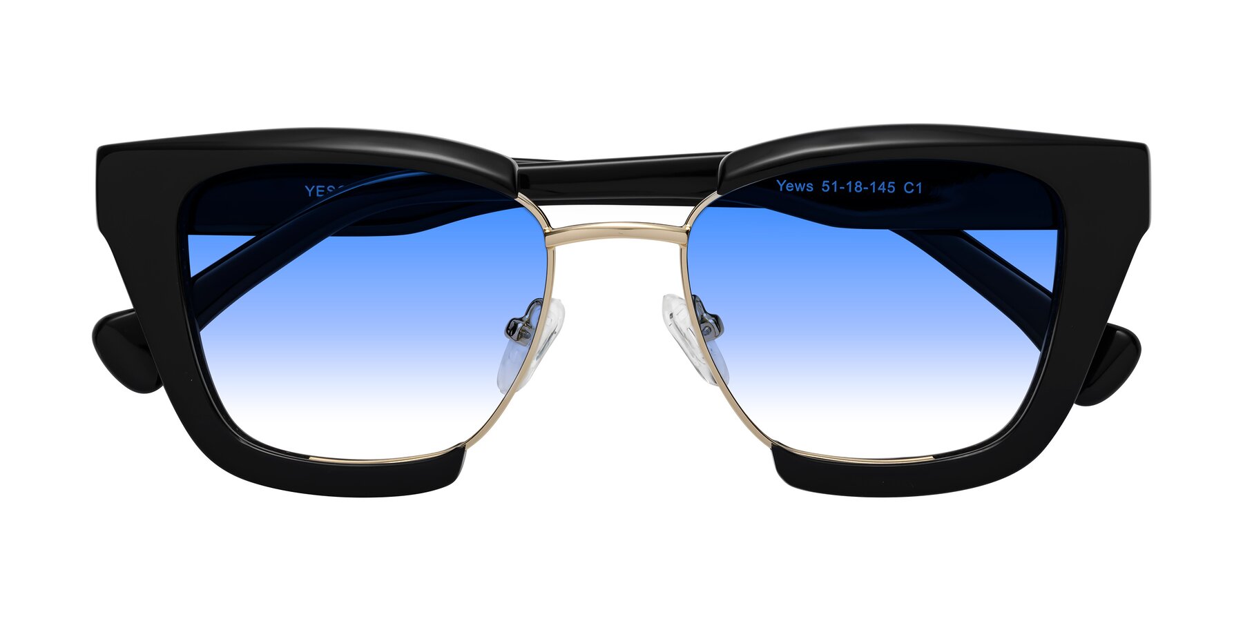 Folded Front of Yews in Black-Gold with Blue Gradient Lenses