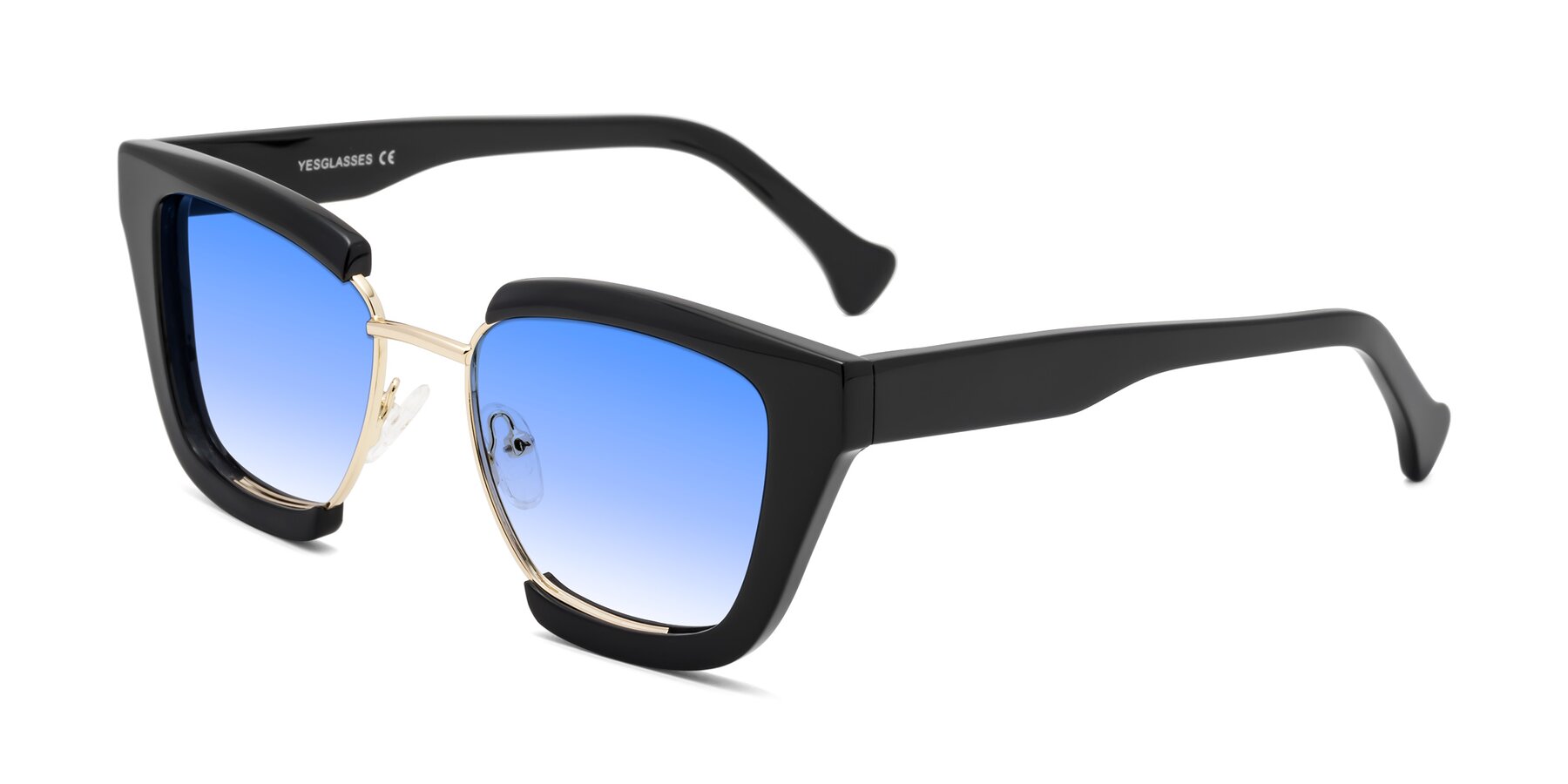 Angle of Yews in Black-Gold with Blue Gradient Lenses