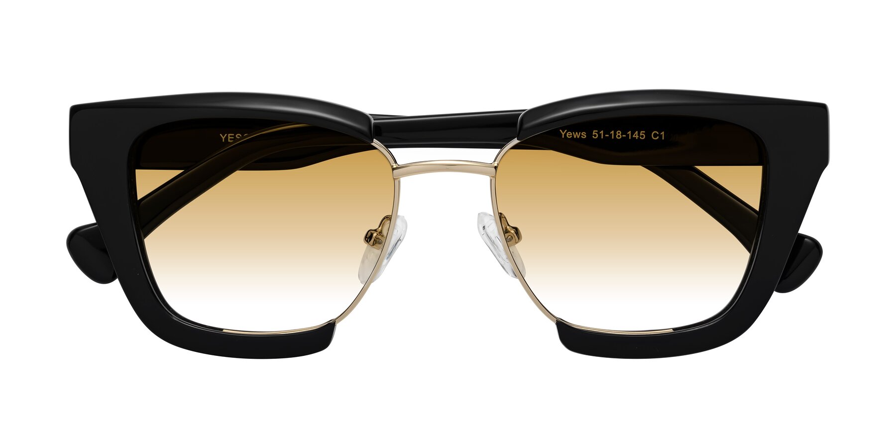 Folded Front of Yews in Black-Gold with Champagne Gradient Lenses