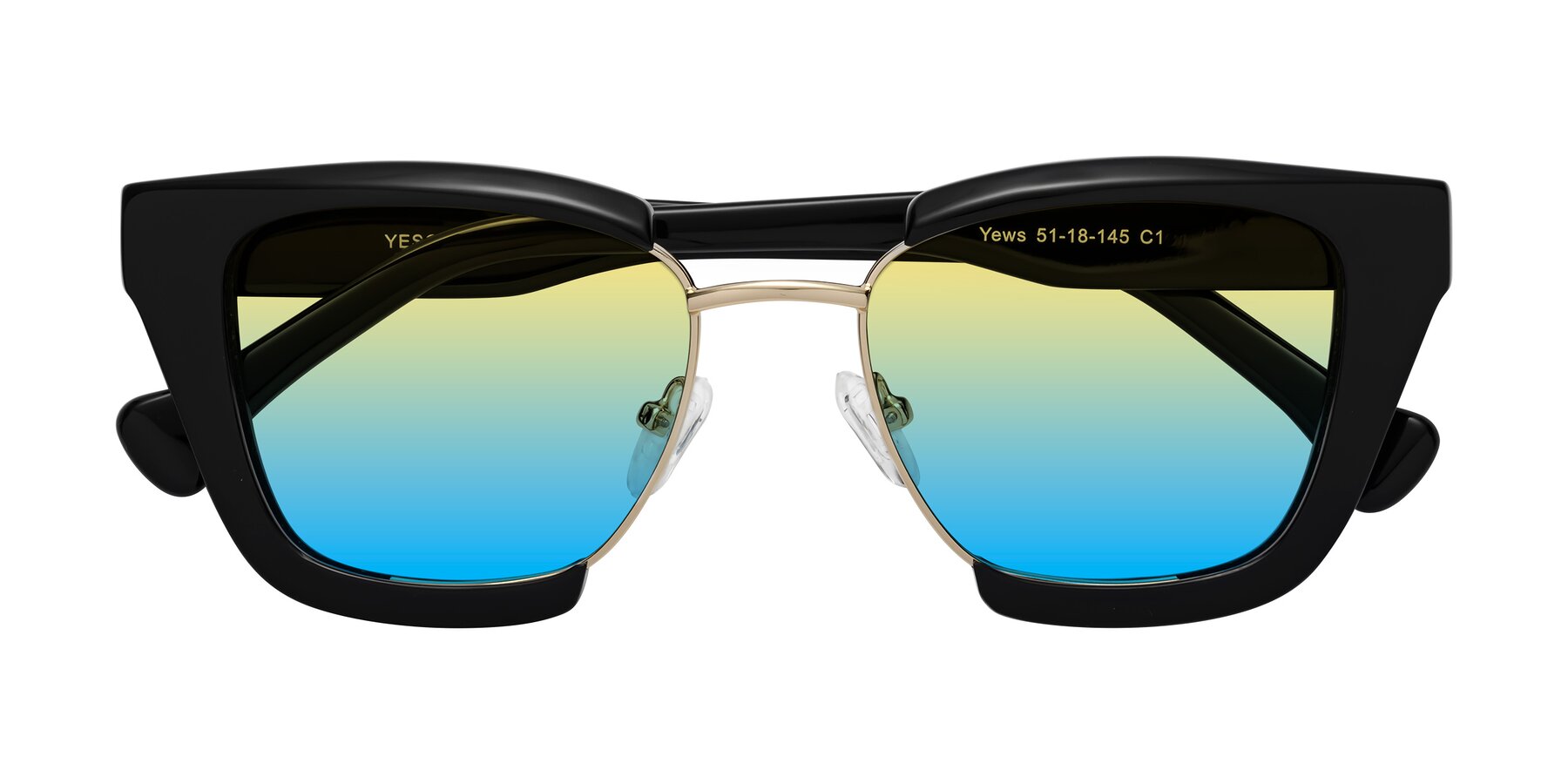 Folded Front of Yews in Black-Gold with Yellow / Blue Gradient Lenses