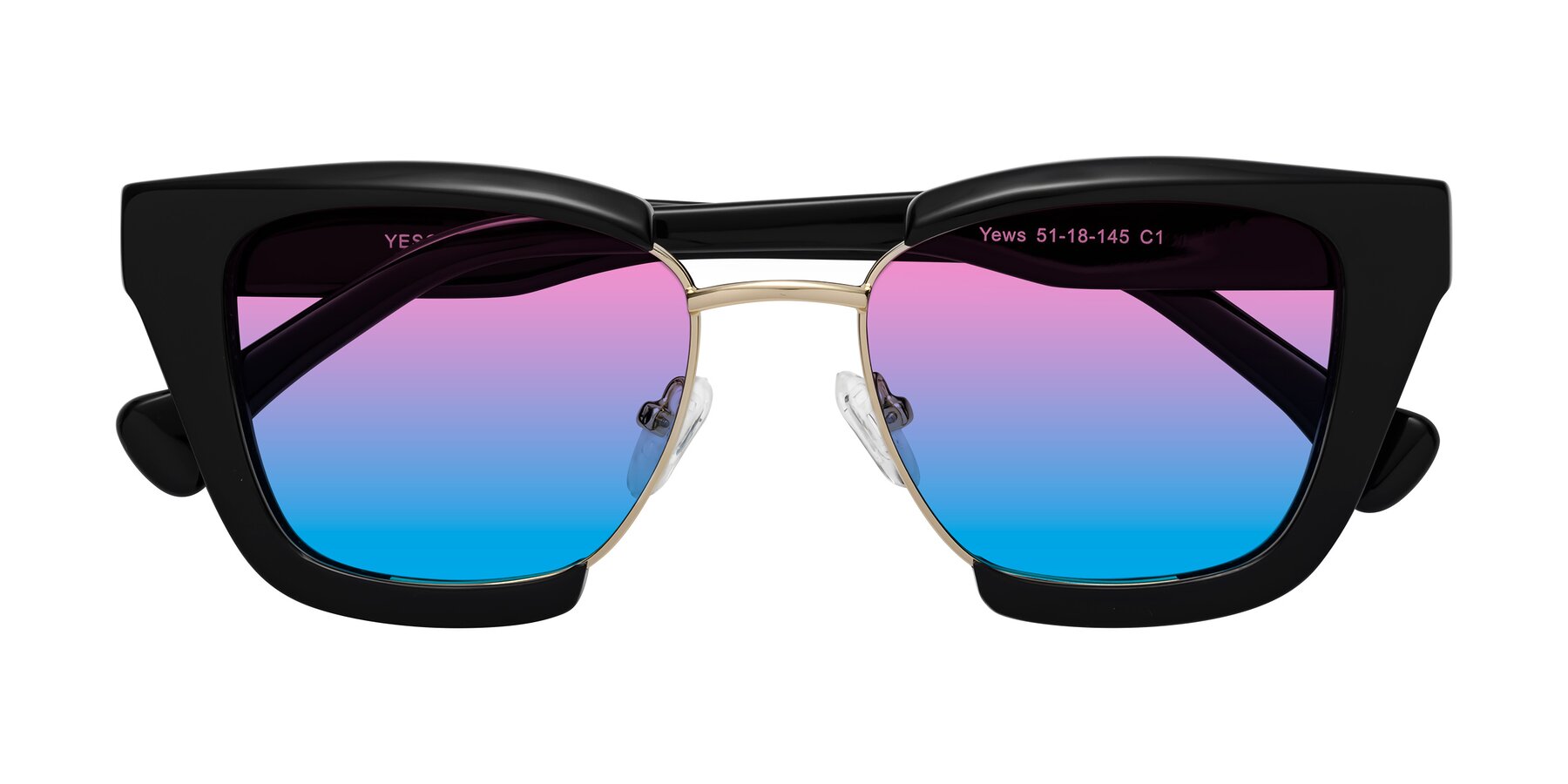 Folded Front of Yews in Black-Gold with Pink / Blue Gradient Lenses