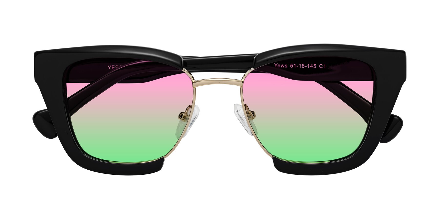 Folded Front of Yews in Black-Gold with Pink / Green Gradient Lenses