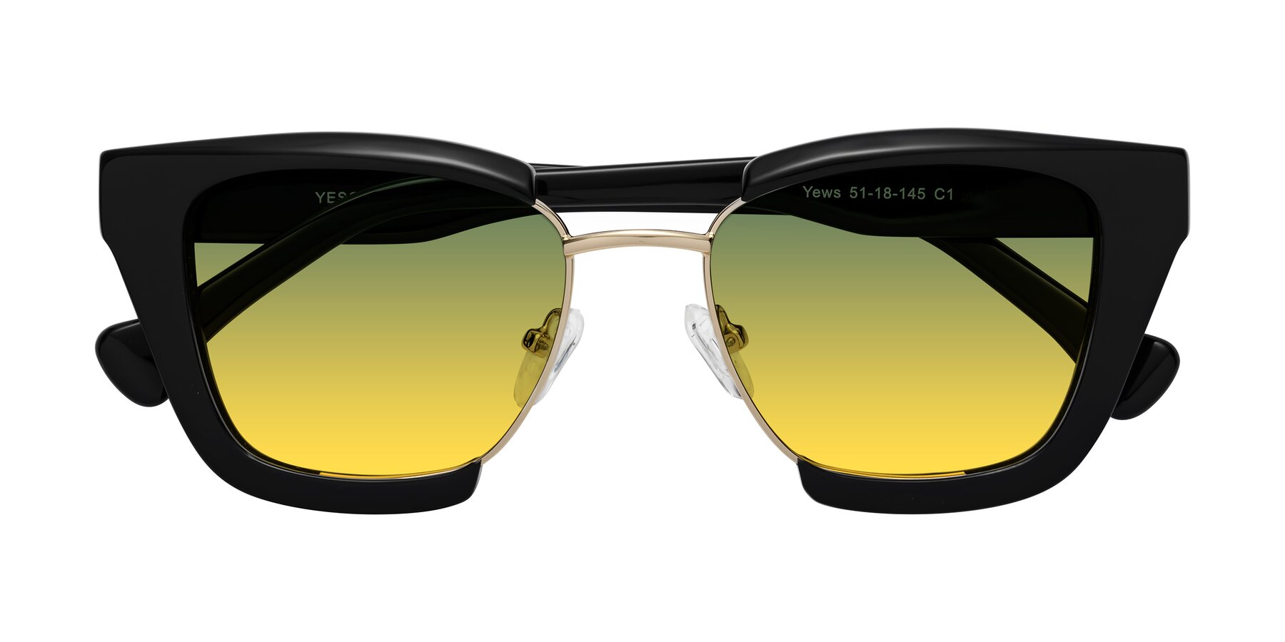 Folded Front of Yews in Black-Gold with Green / Yellow Gradient Lenses