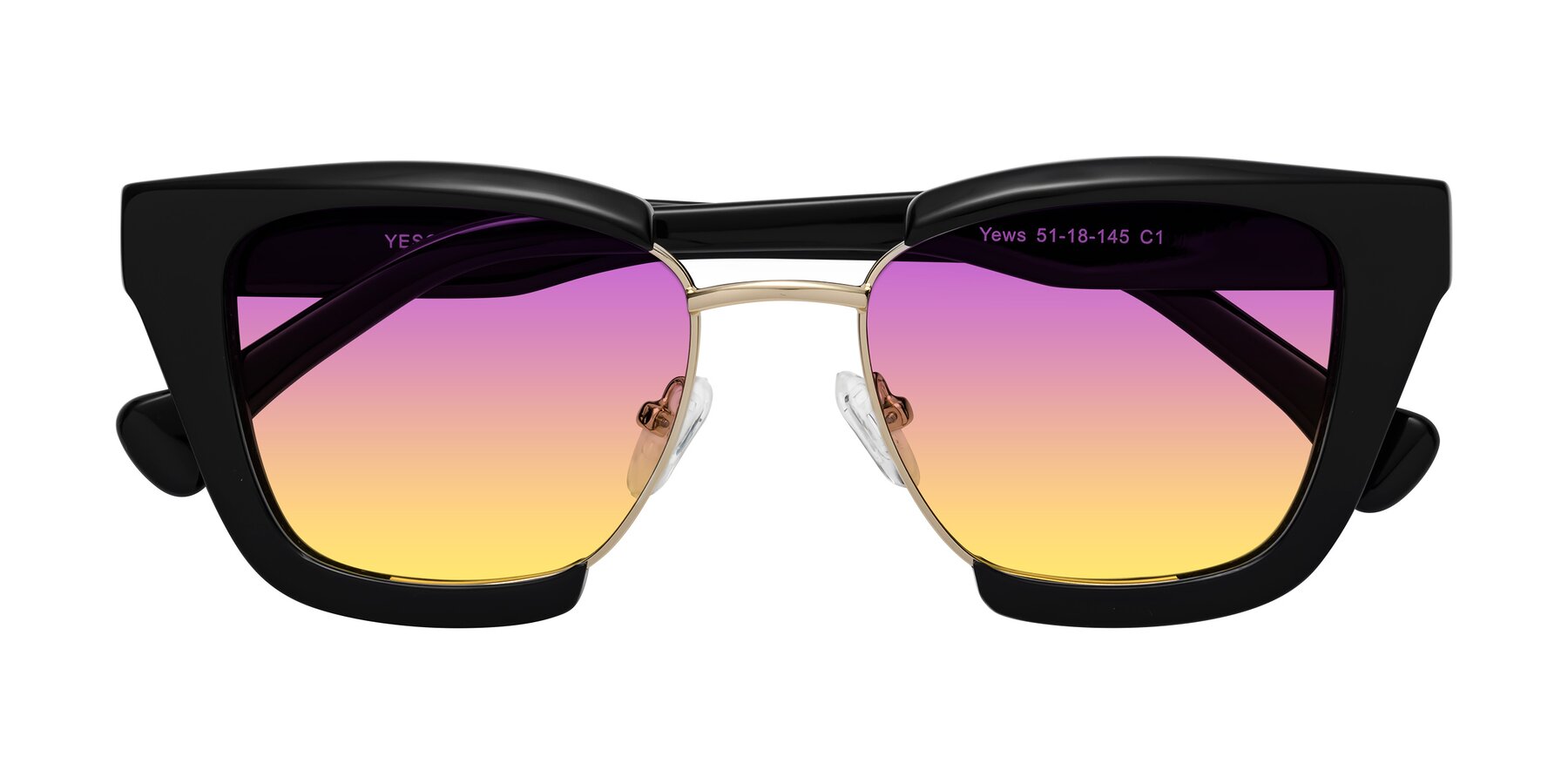 Folded Front of Yews in Black-Gold with Purple / Yellow Gradient Lenses