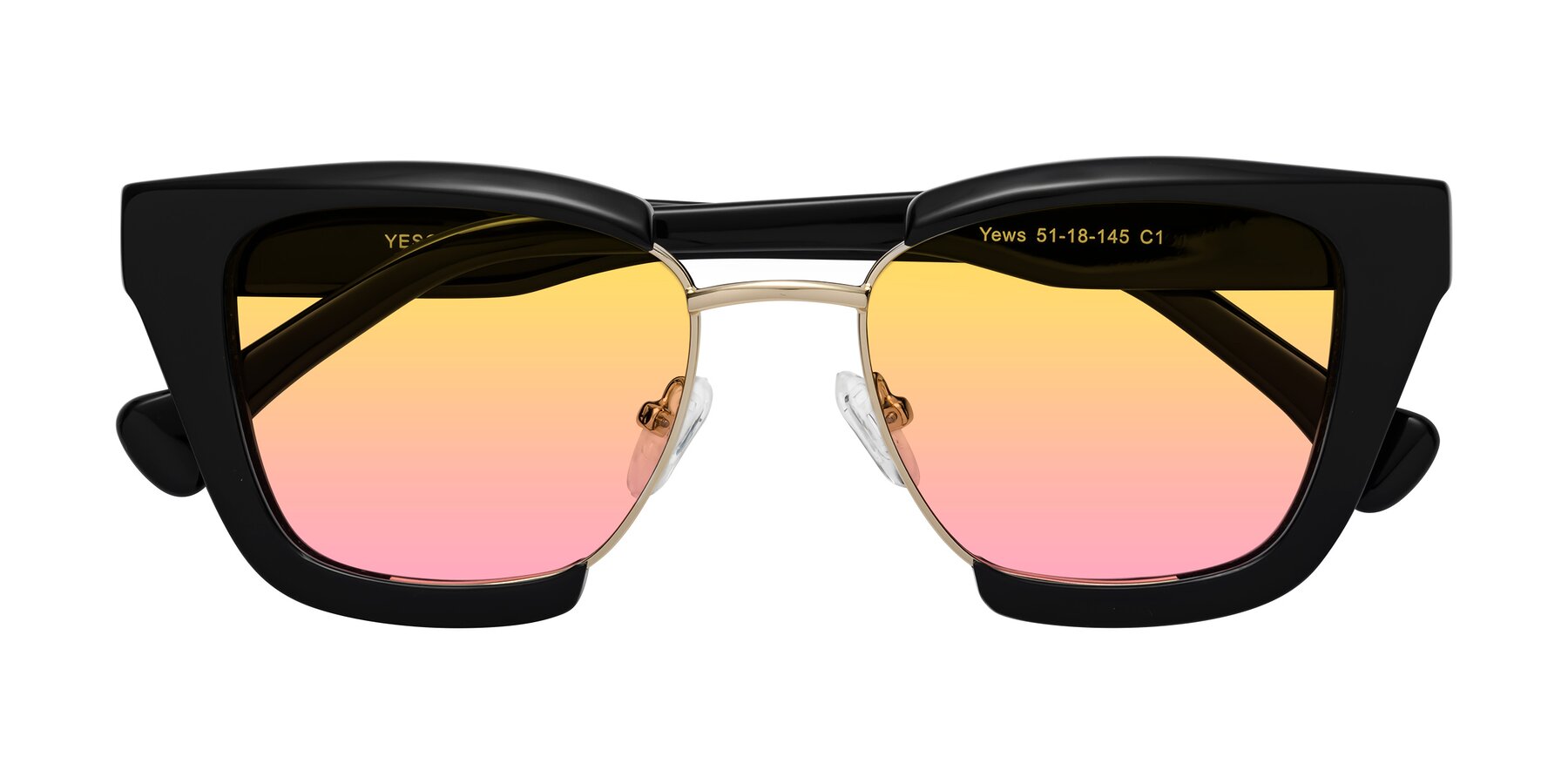 Folded Front of Yews in Black-Gold with Yellow / Pink Gradient Lenses