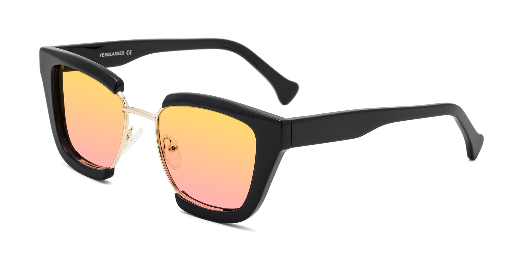 Angle of Yews in Black-Gold with Yellow / Pink Gradient Lenses