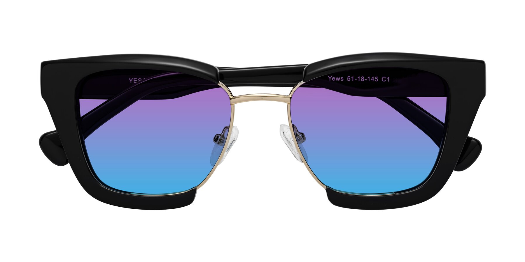 Folded Front of Yews in Black-Gold with Purple / Blue Gradient Lenses