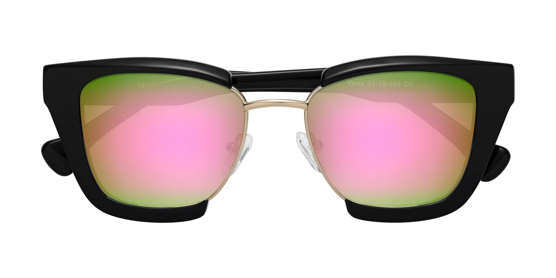 Folded Front of Yews in Black-Gold with Pink Mirrored Lenses