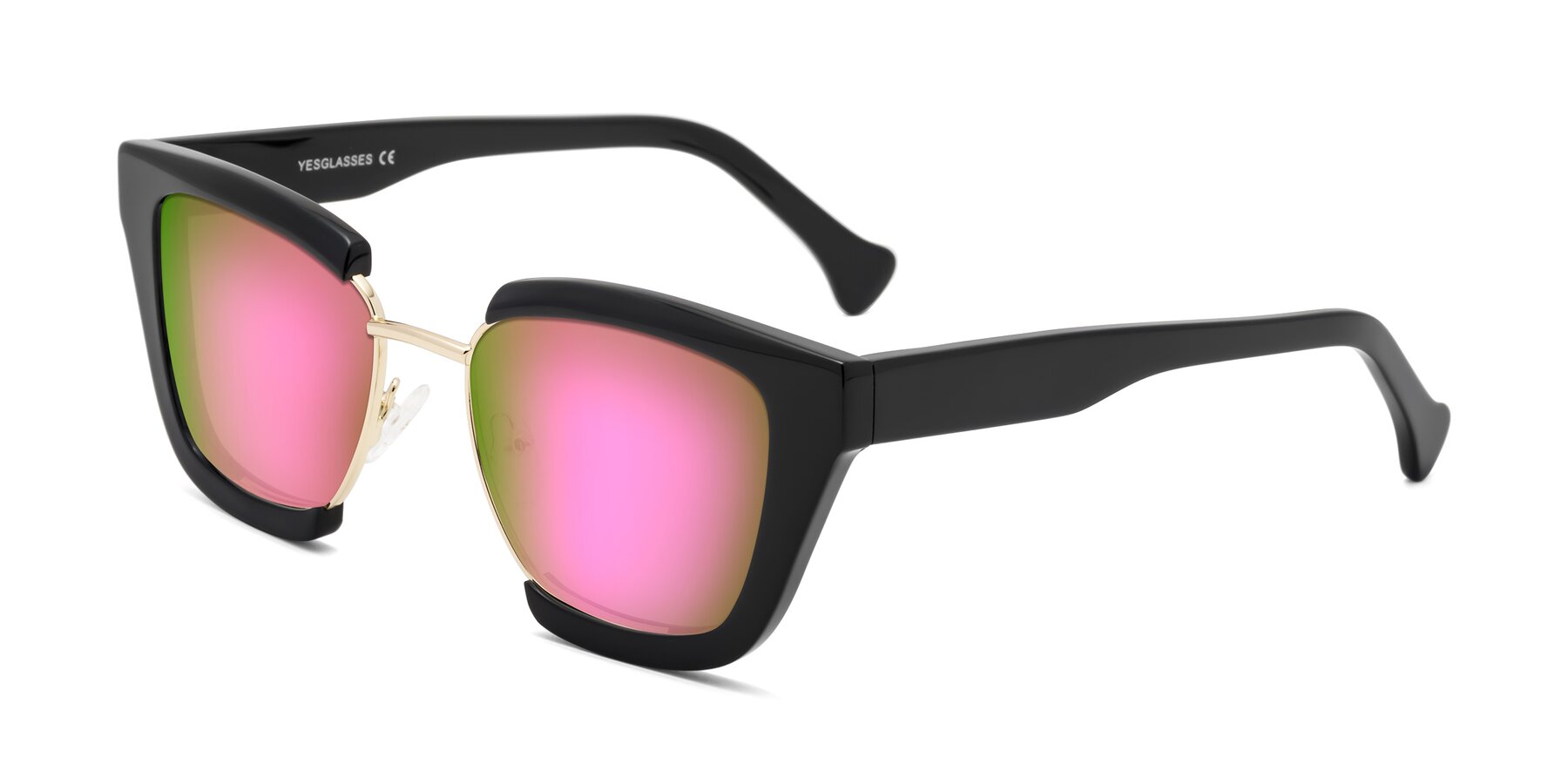 Angle of Yews in Black-Gold with Pink Mirrored Lenses