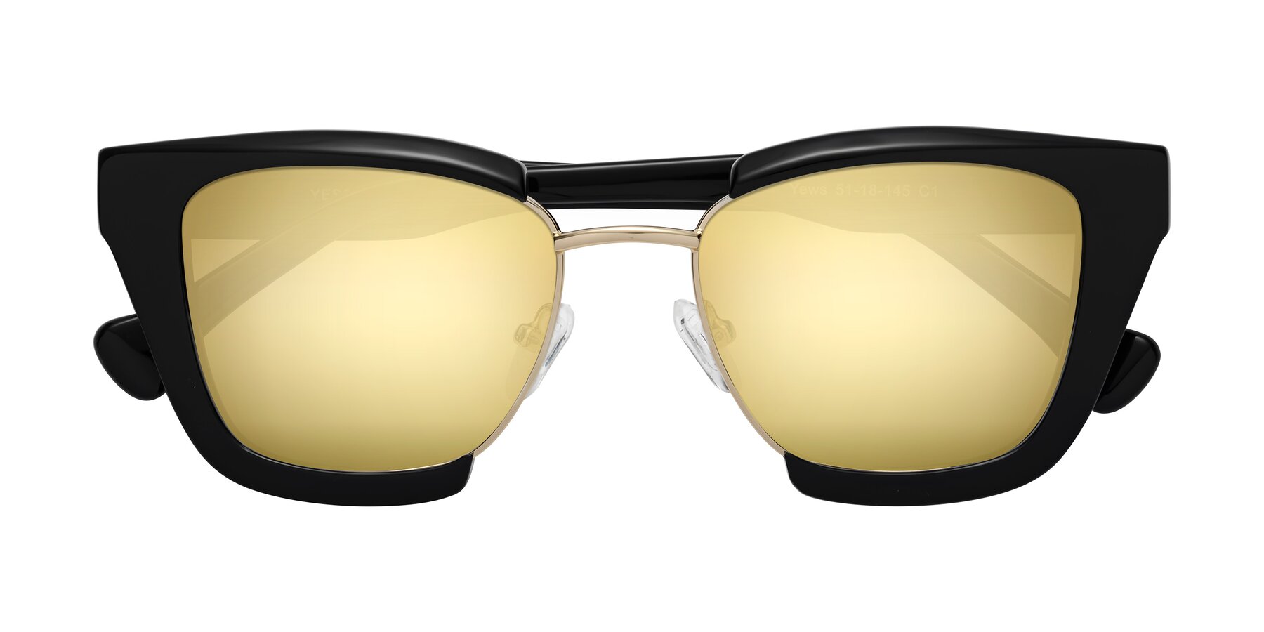 Folded Front of Yews in Black-Gold with Gold Mirrored Lenses