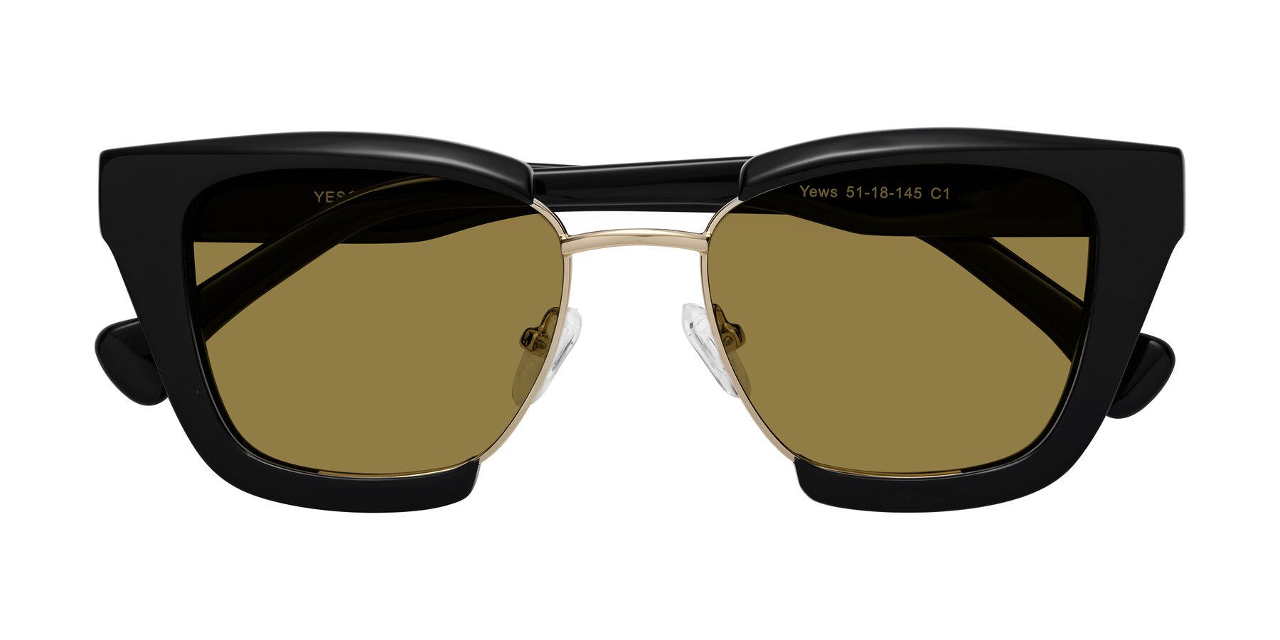 Folded Front of Yews in Black-Gold with Brown Polarized Lenses