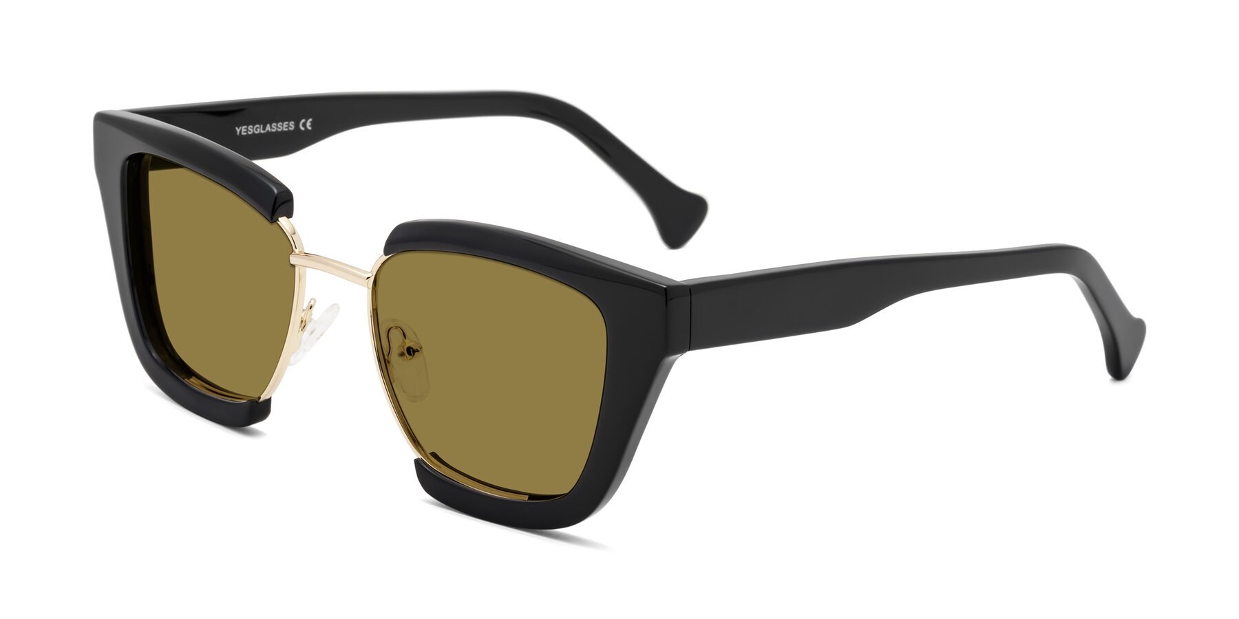 Angle of Yews in Black-Gold with Brown Polarized Lenses