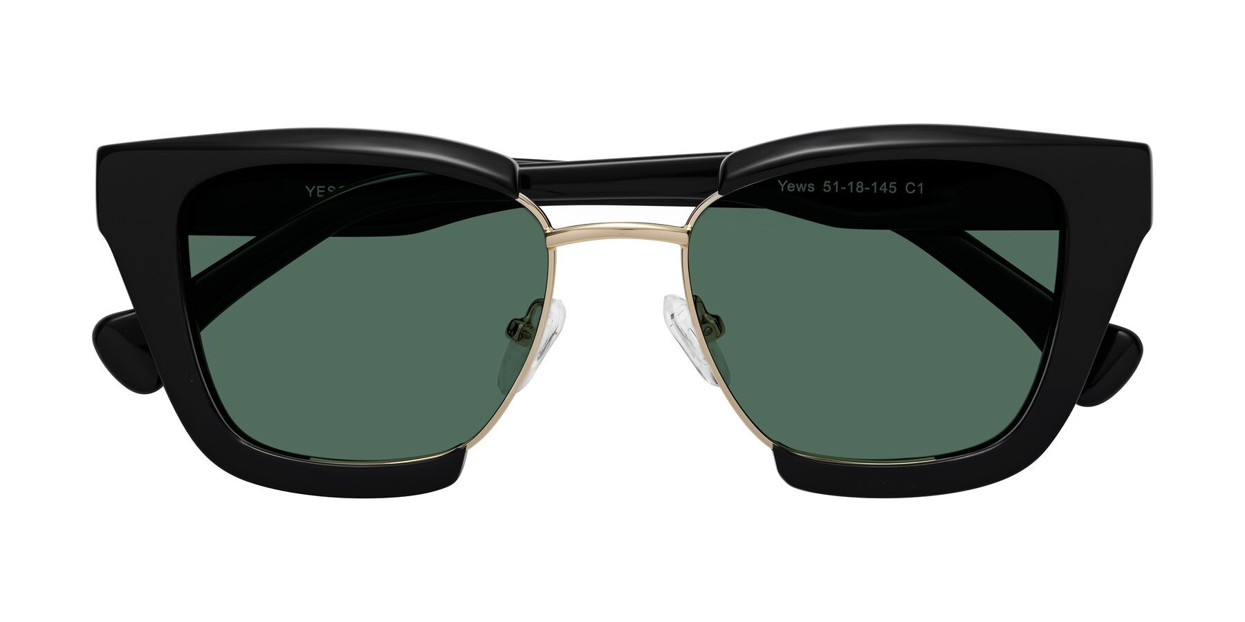 Folded Front of Yews in Black-Gold with Green Polarized Lenses