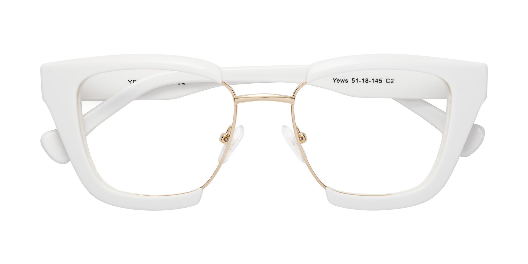 Folded Front of Yews in White-Gold with Clear Reading Eyeglass Lenses