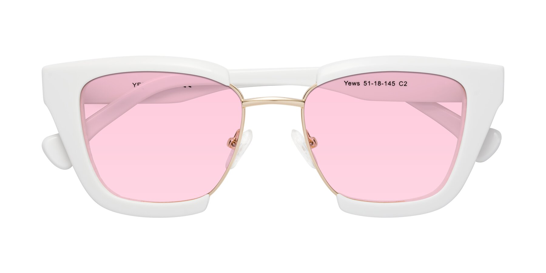 Folded Front of Yews in White-Gold with Light Pink Tinted Lenses