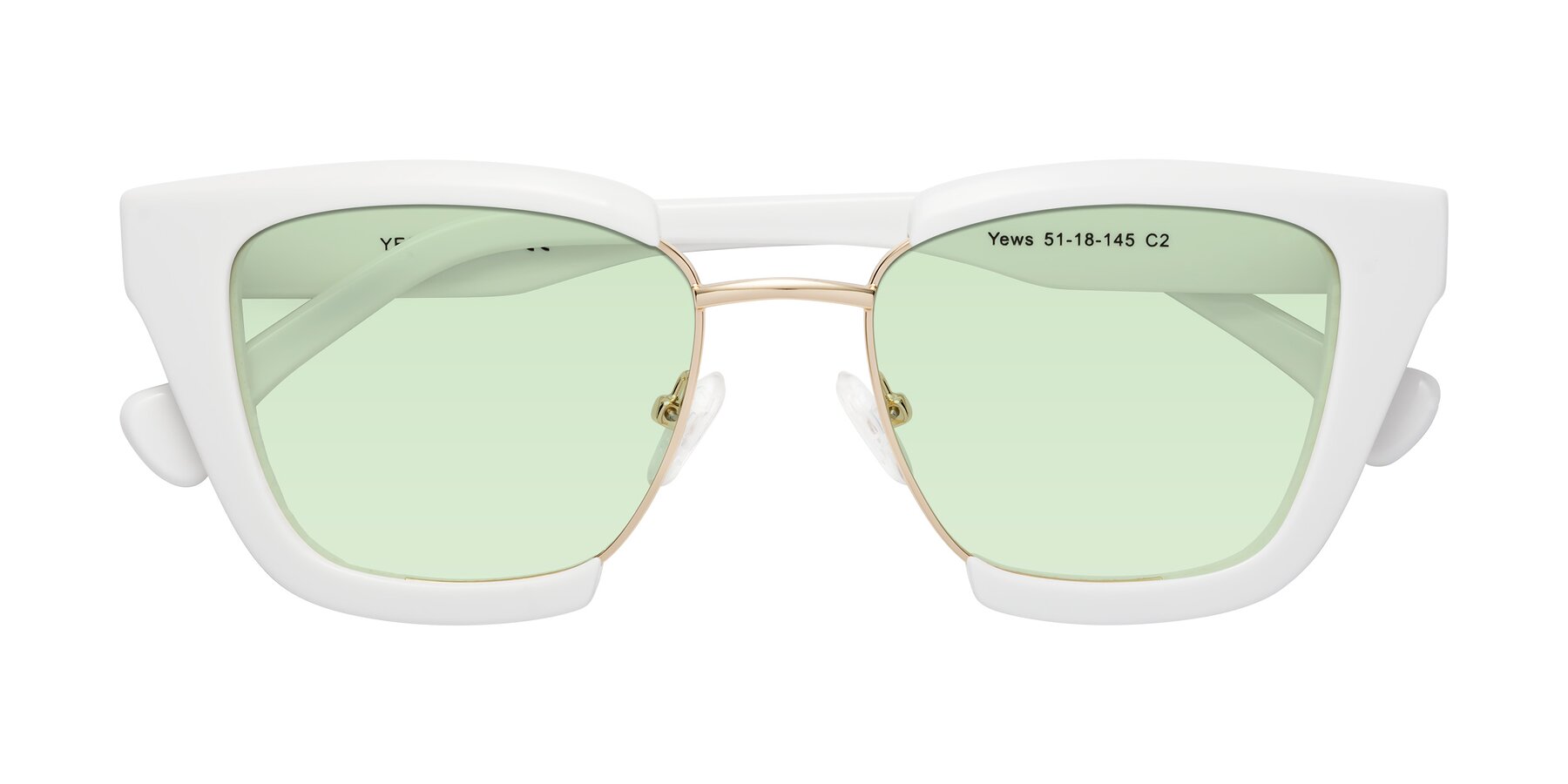 Folded Front of Yews in White-Gold with Light Green Tinted Lenses