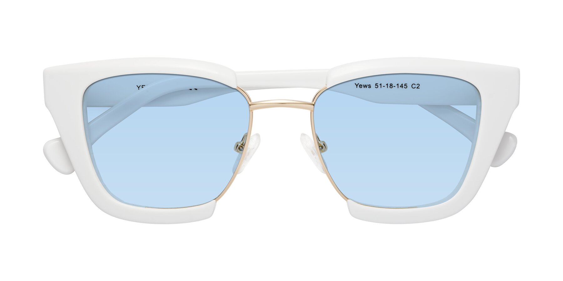 Folded Front of Yews in White-Gold with Light Blue Tinted Lenses