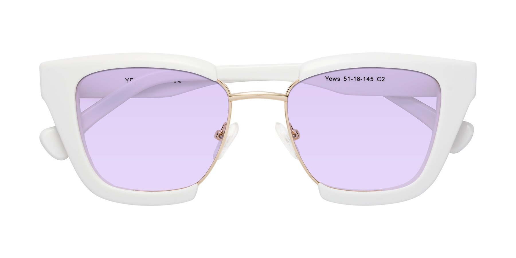 Folded Front of Yews in White-Gold with Light Purple Tinted Lenses