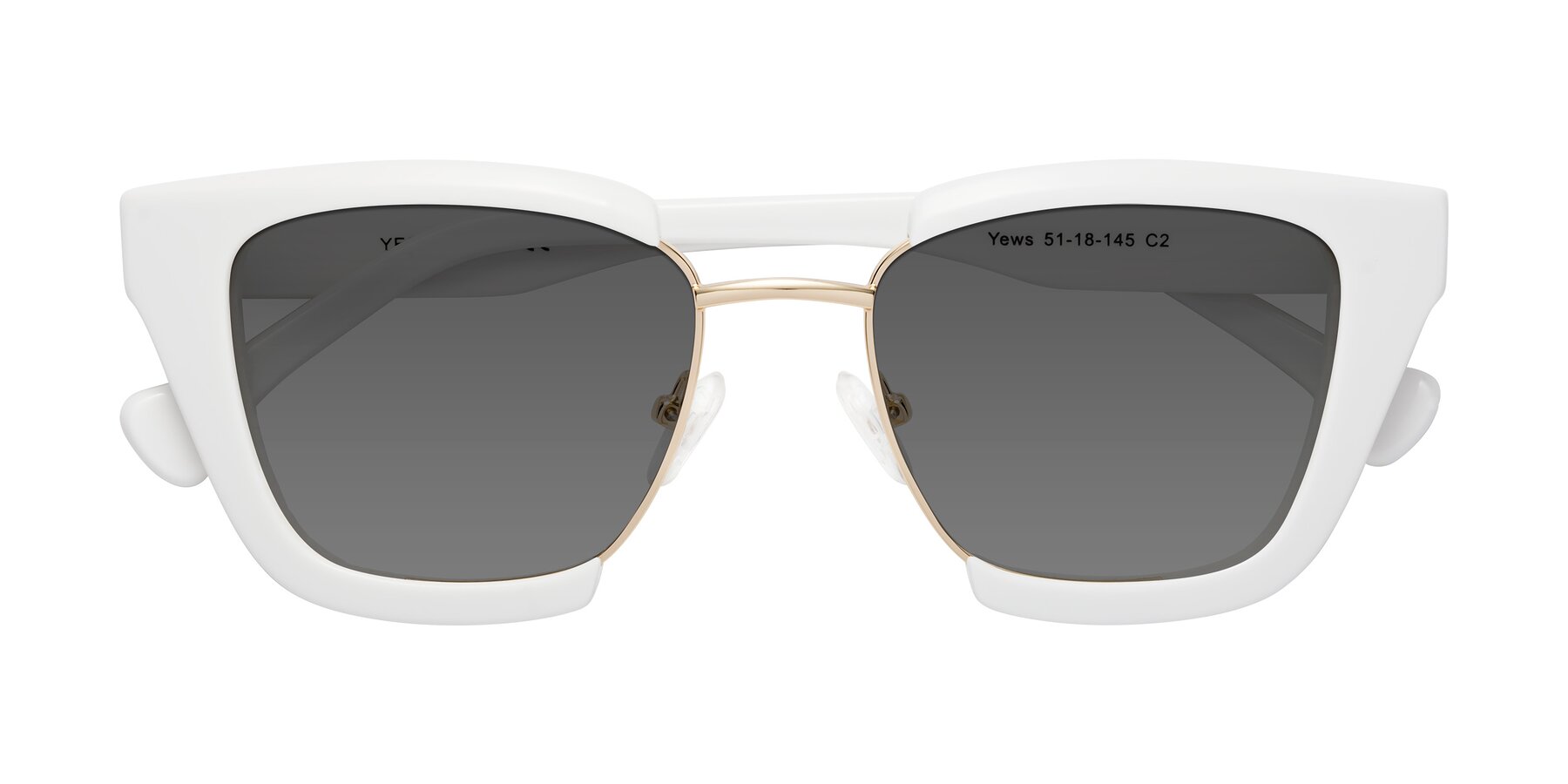 Folded Front of Yews in White-Gold with Medium Gray Tinted Lenses