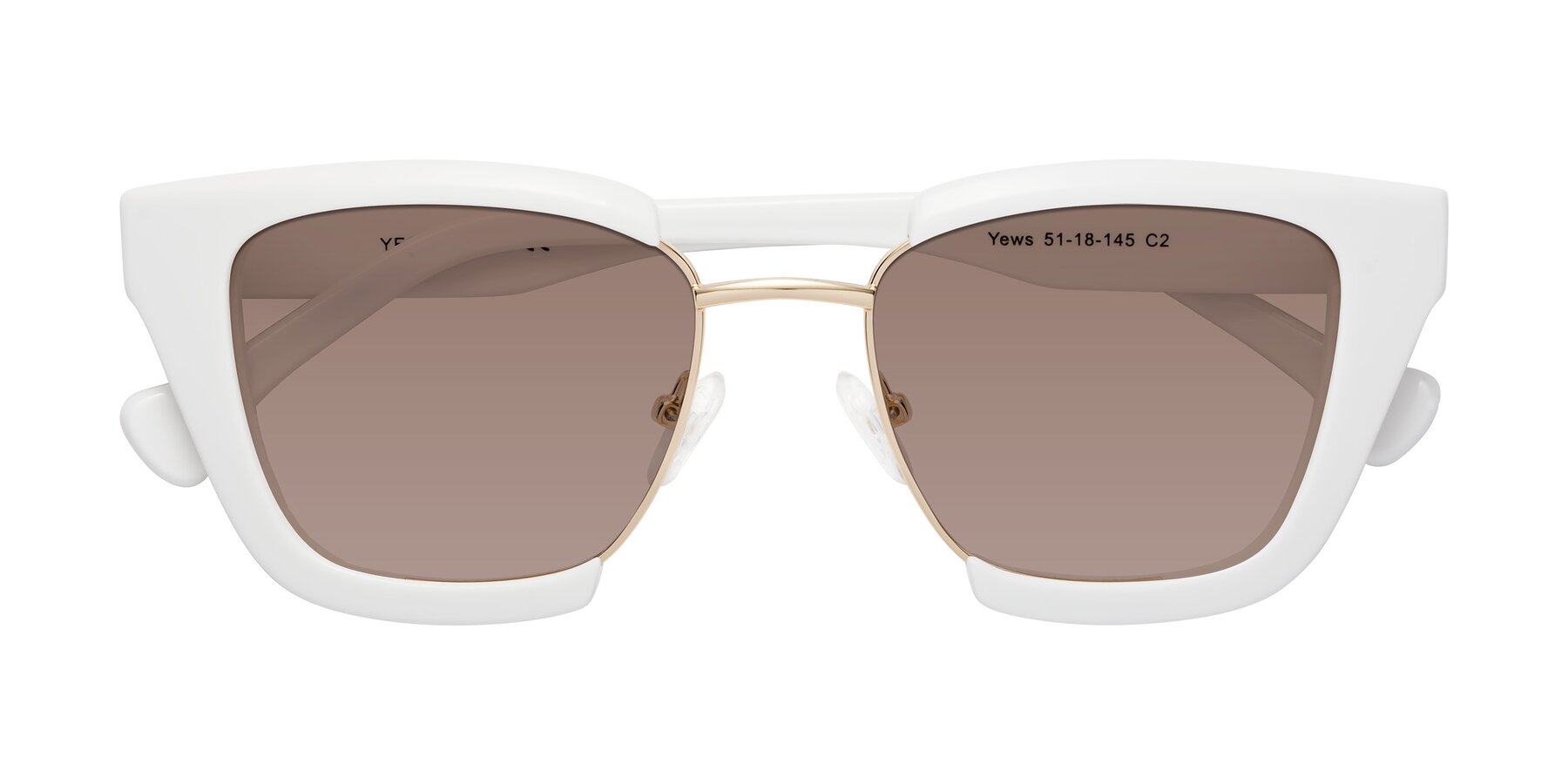 Folded Front of Yews in White-Gold with Medium Brown Tinted Lenses