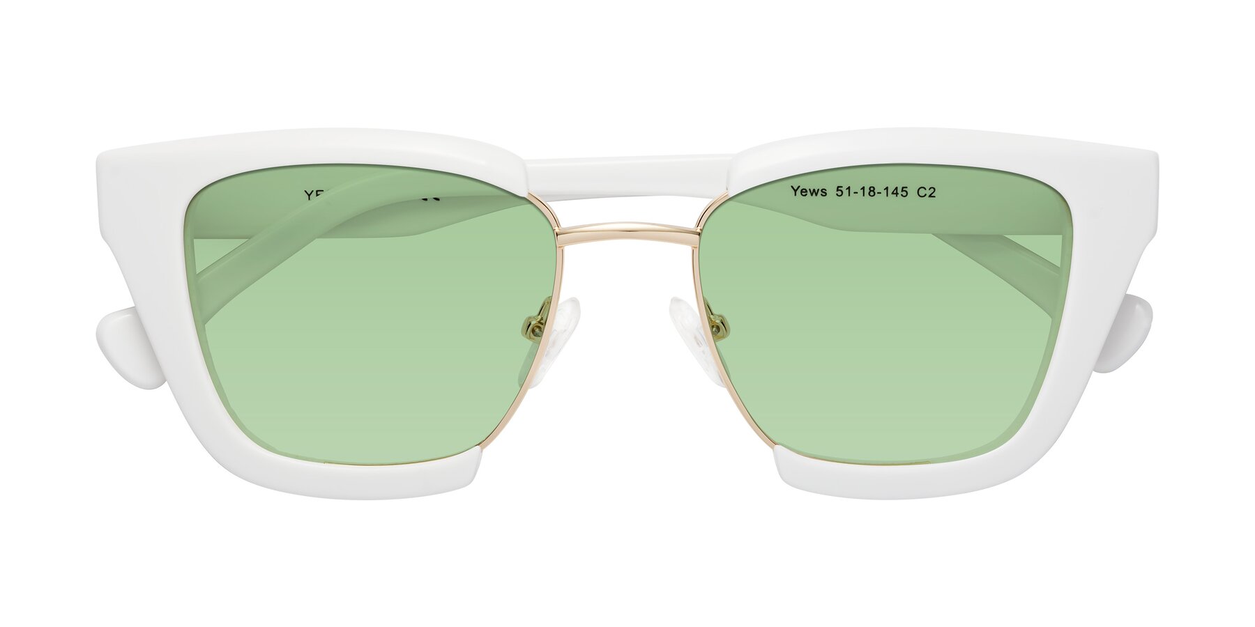 Folded Front of Yews in White-Gold with Medium Green Tinted Lenses