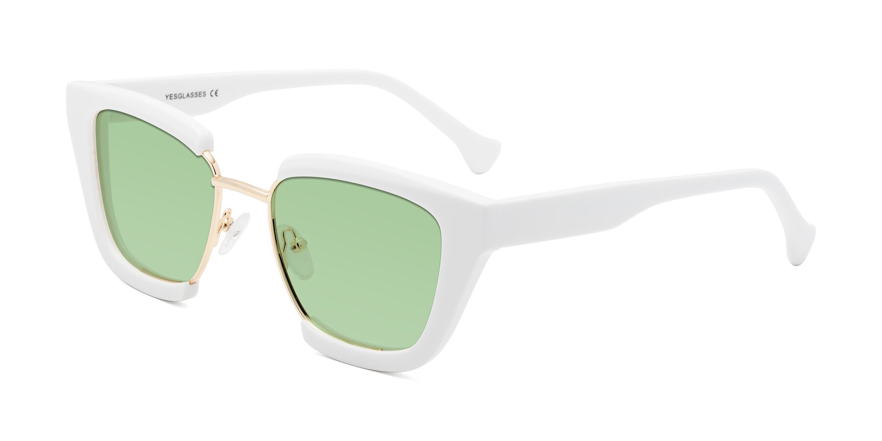 Angle of Yews in White-Gold with Medium Green Tinted Lenses