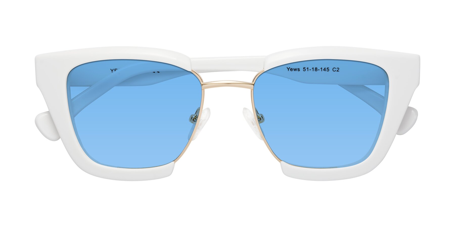 Folded Front of Yews in White-Gold with Medium Blue Tinted Lenses