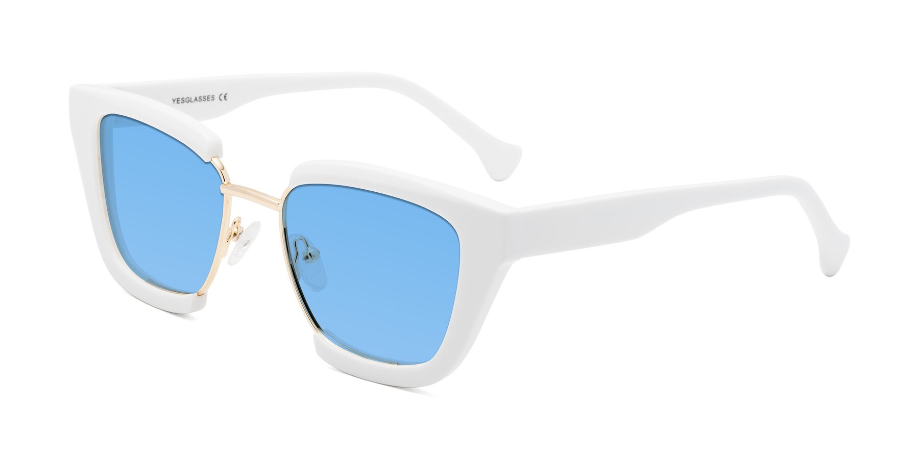 Angle of Yews in White-Gold with Medium Blue Tinted Lenses