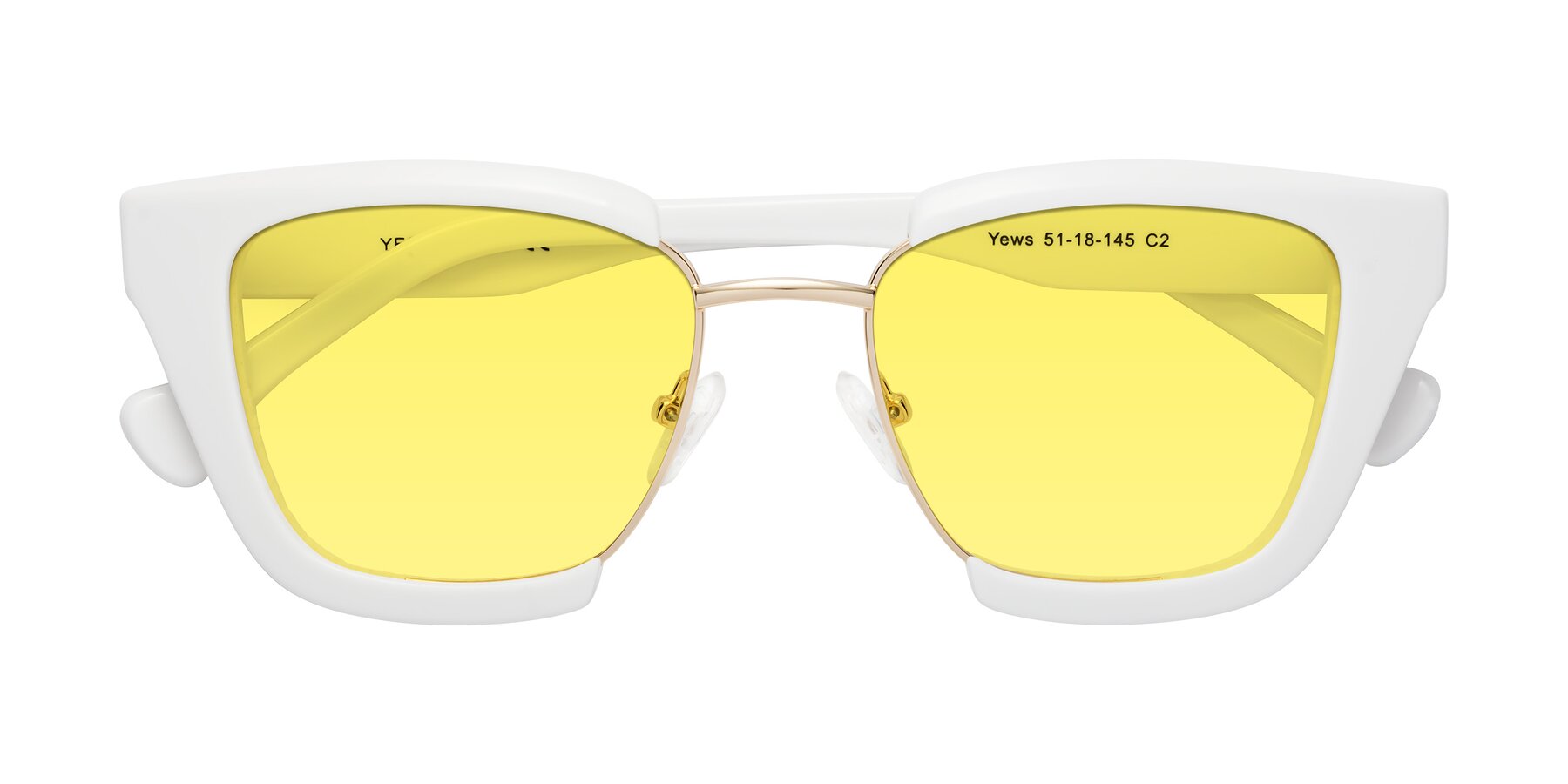 Folded Front of Yews in White-Gold with Medium Yellow Tinted Lenses