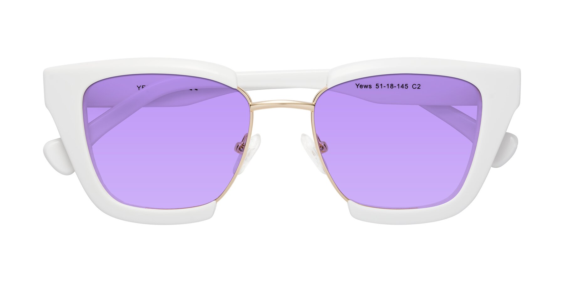 Folded Front of Yews in White-Gold with Medium Purple Tinted Lenses