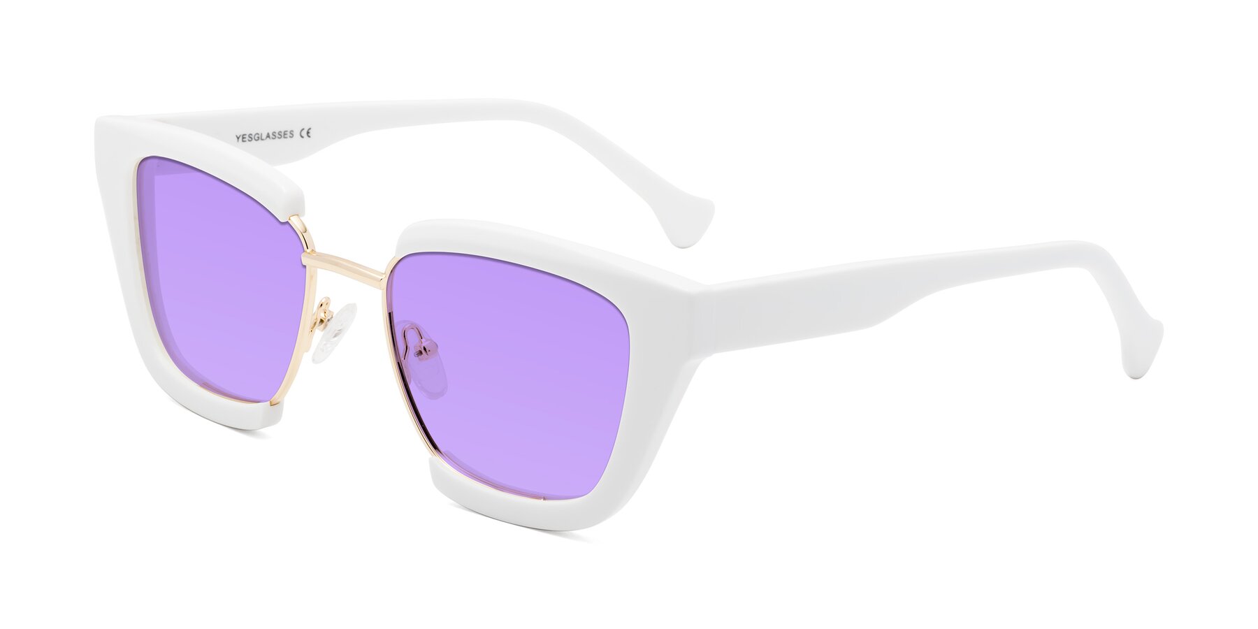 Angle of Yews in White-Gold with Medium Purple Tinted Lenses