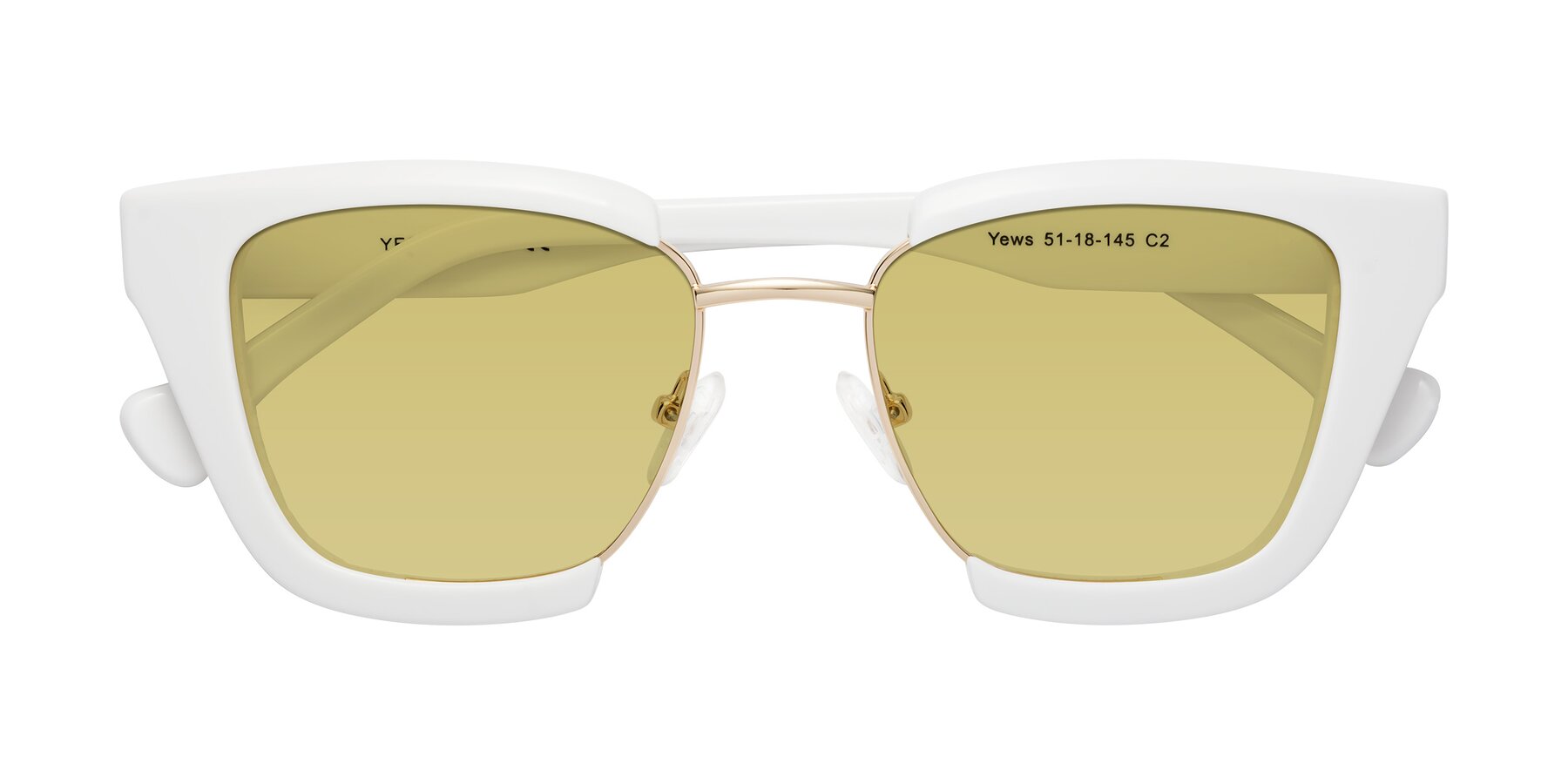 Folded Front of Yews in White-Gold with Medium Champagne Tinted Lenses