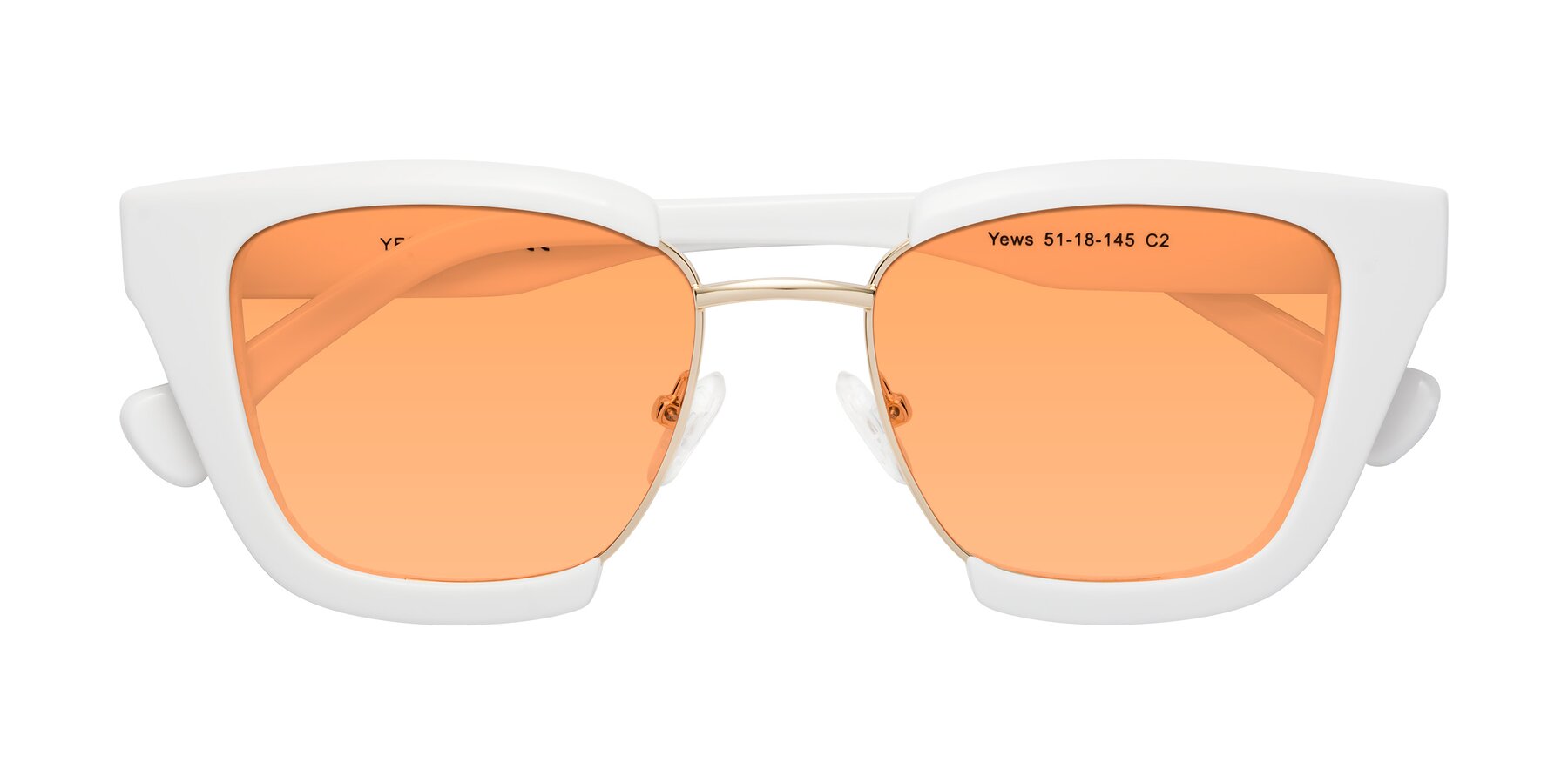 Folded Front of Yews in White-Gold with Medium Orange Tinted Lenses