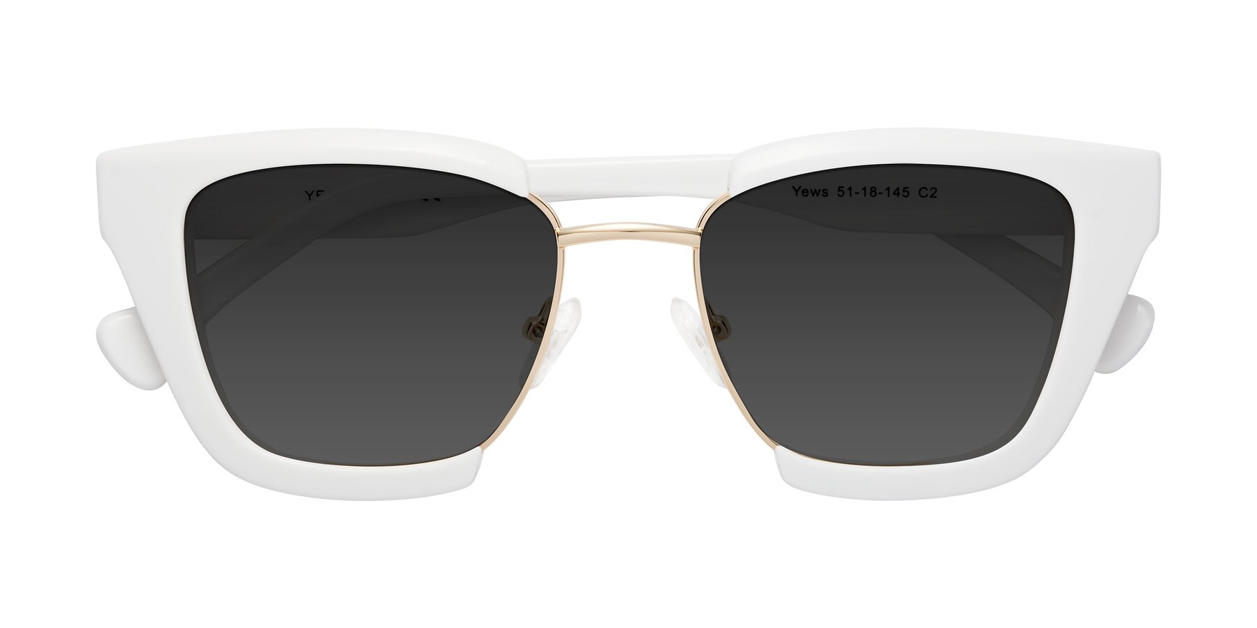 Folded Front of Yews in White-Gold with Gray Tinted Lenses