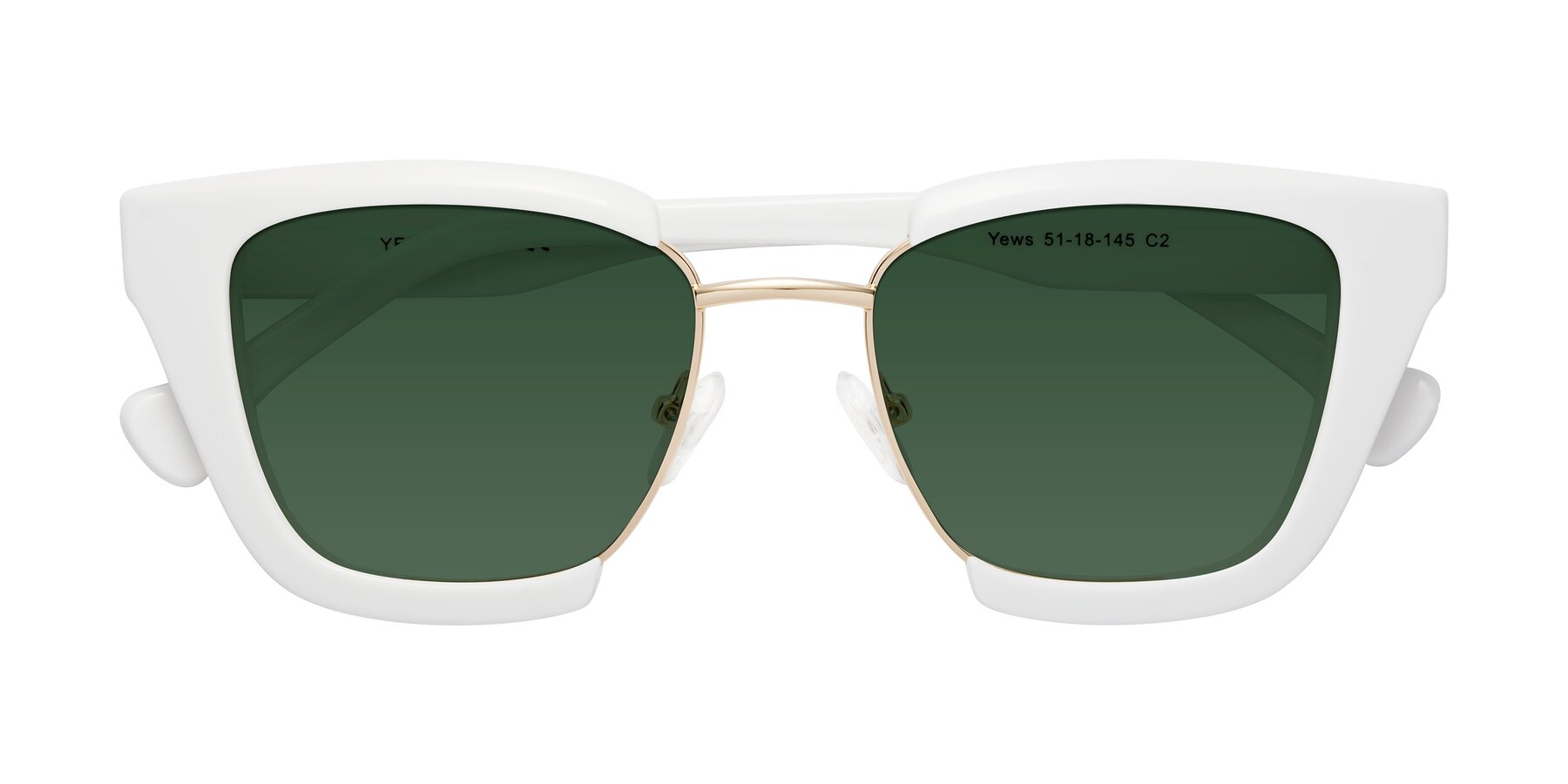 Folded Front of Yews in White-Gold with Green Tinted Lenses